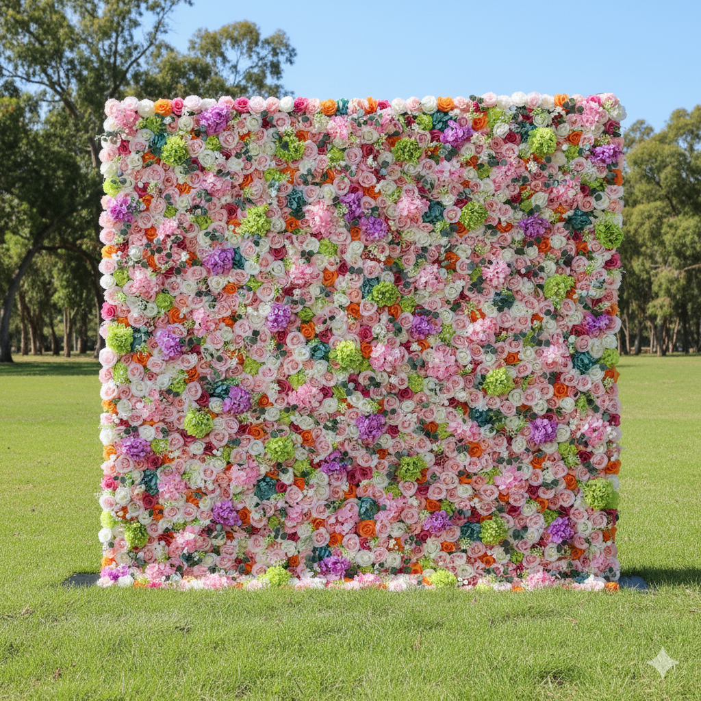 ValarFlower Artificial Floral Wall Backdrop: Gala Jardín Encantado - Un Deslumbrante Baile de Tonos Delicados y Flores Vibrantes.-VF-248