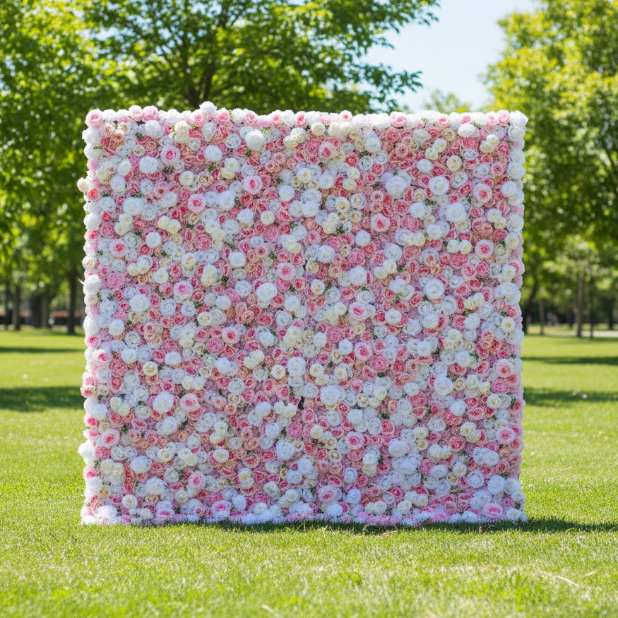 ValarFlower Artificial Floral Wall Backdrop: Pink Blush Ballet - A Gentle Waltz of Pastel Roses-VF-253