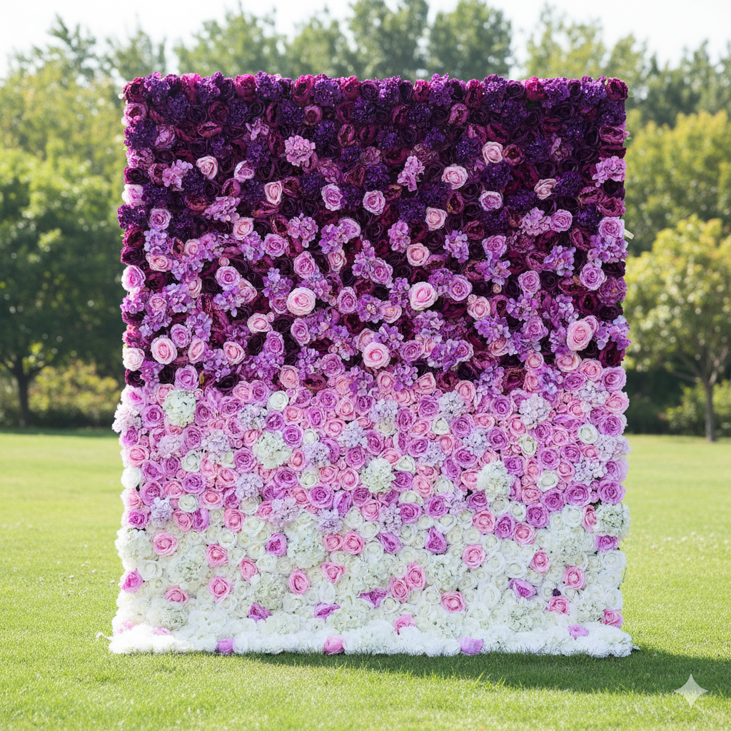 ValarFlowers Artificial Floral Wall Backdrop: Purple Passion - Una Sinfonía de Lavanda y Rosa-VF-254