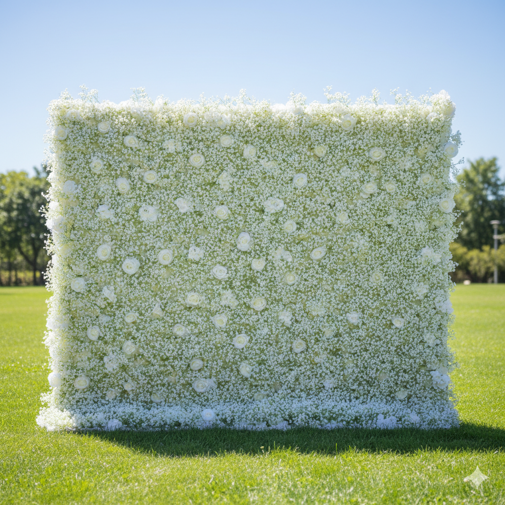 ValarFlower Artificial Floral Wall Backdrop: Elysian Garden Artificial Floral Wall Backdrop: Edición Ethereal White Blossoms-VF-268