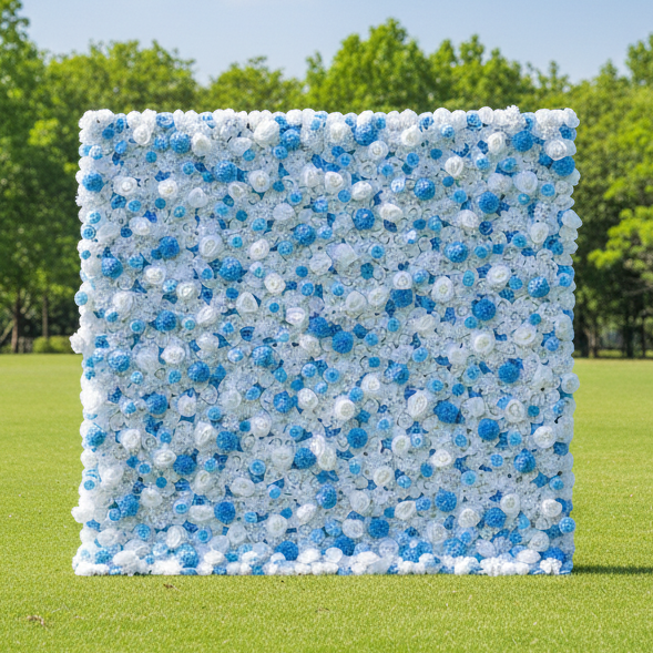 ValarFlowers Artificial Floral Wall Backdrop: Serene Seascape - Azure Blue & Ivory Bliss Edition-VF-270
