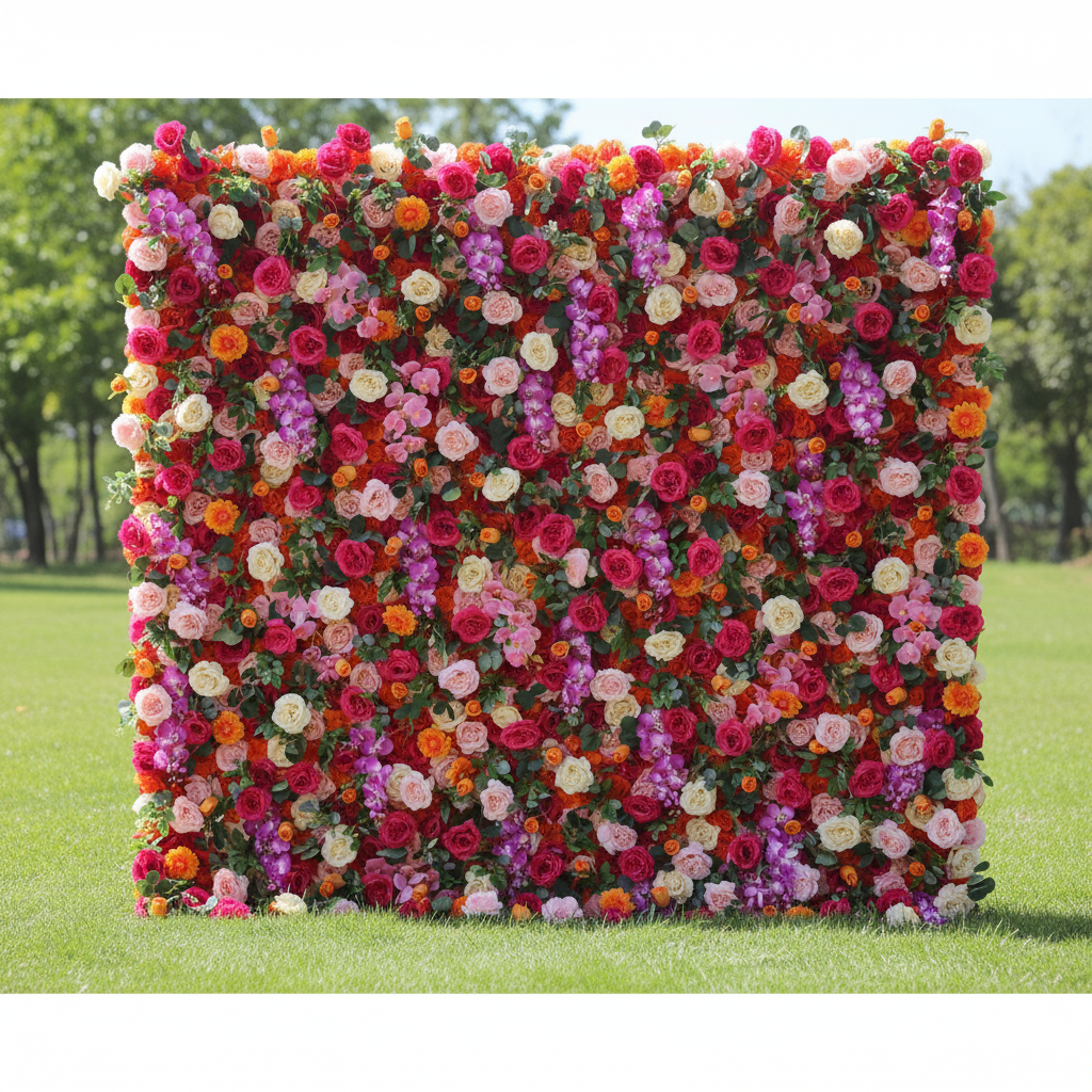 ValarFlower Artificial Floral Wall Backdrop: Jardín Encantado - Arreglo Radiante y Romántico de Flores-VF-271