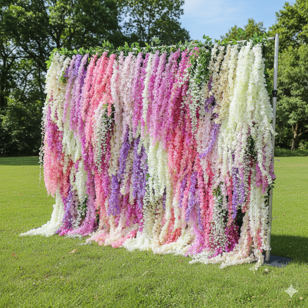 ValarFlower Artificial Floral Wall Backdrop: Maravilla de glicinas en cascada - Una sinfonía de pasteles-VF-278