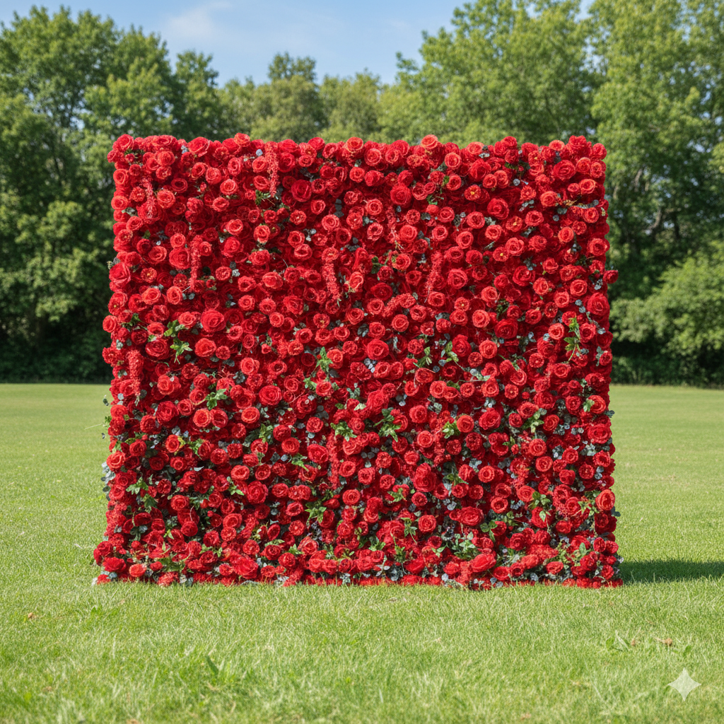 ValarFlowers Artificial Floral Wall Backdrop: El Éxtasis de la Rosa Roja - Pasión Personificada-VF-279