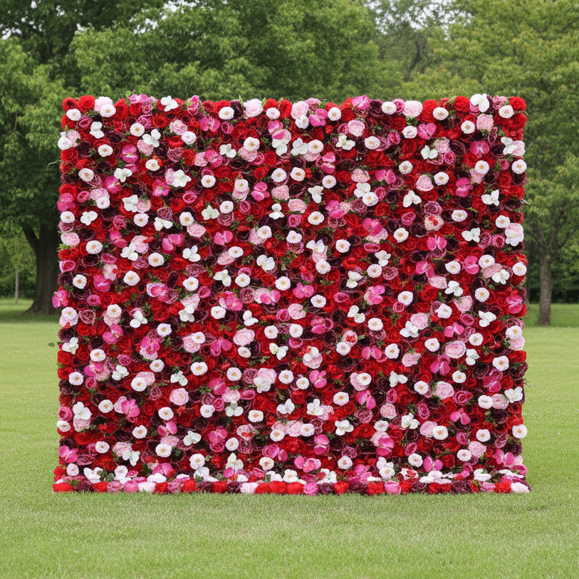 ValarFlower Artificial Floral Wall Backdrop: Sinfonía Floreciente: Una Mezcla de Pasión y Pureza-VF-282
