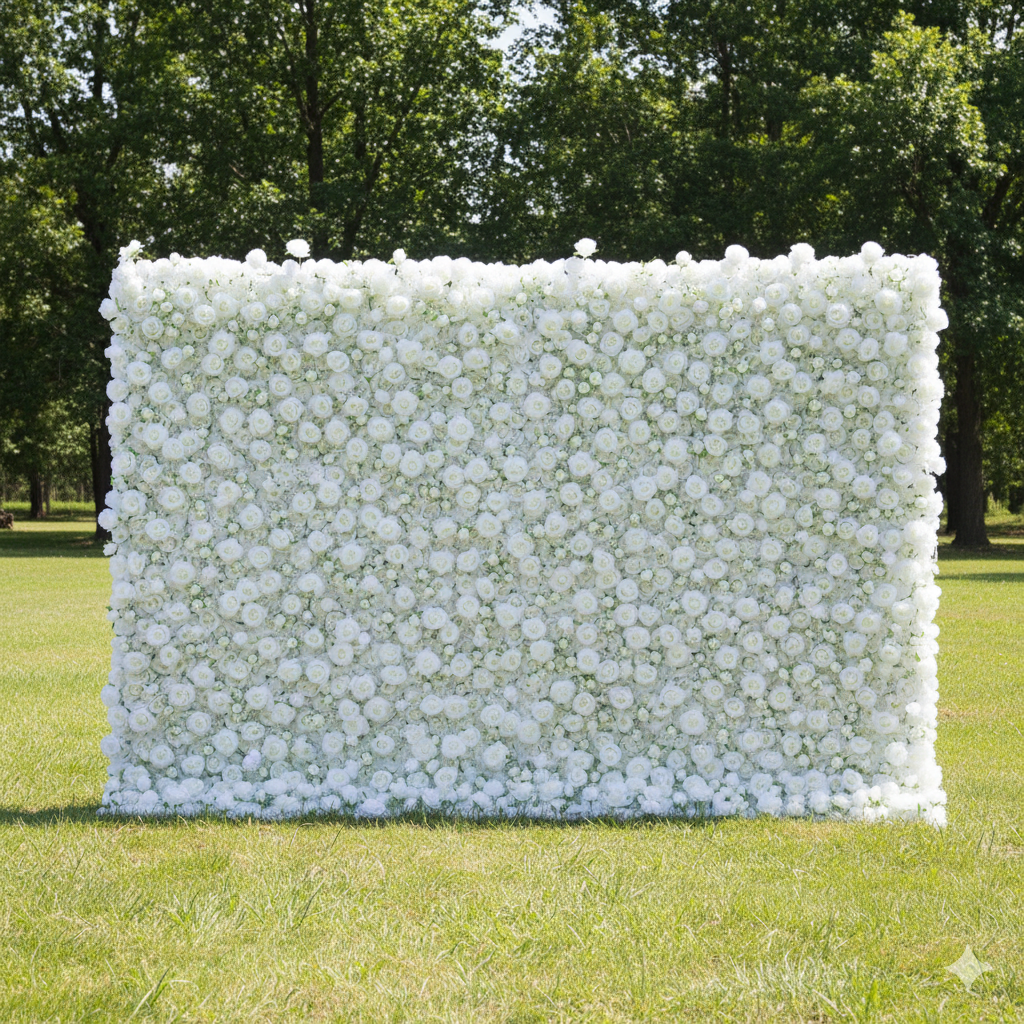 ValarFlowers Artificial Floral Wall Backdrop: Whispering Whites: Un Mar Sereno de Flores Nevadas-VF-283
