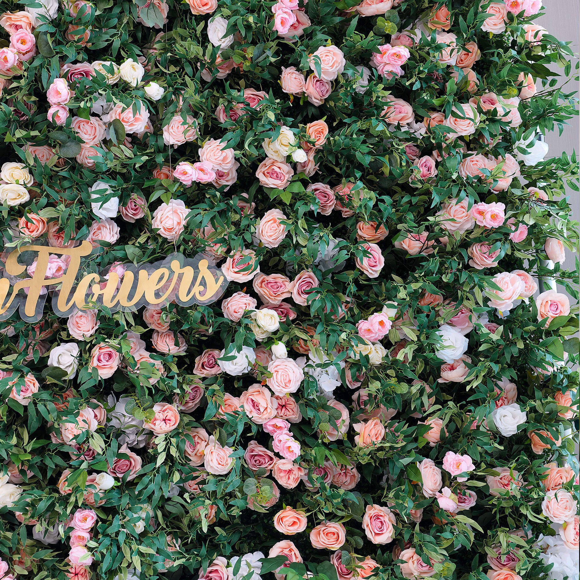 Green & Blush Rose Flower Wall Backdrop – Perfect for Weddings, Garden-Themed Events, Photoshoots & Elegant Decor – Artificial Floral Display VF-341-5
