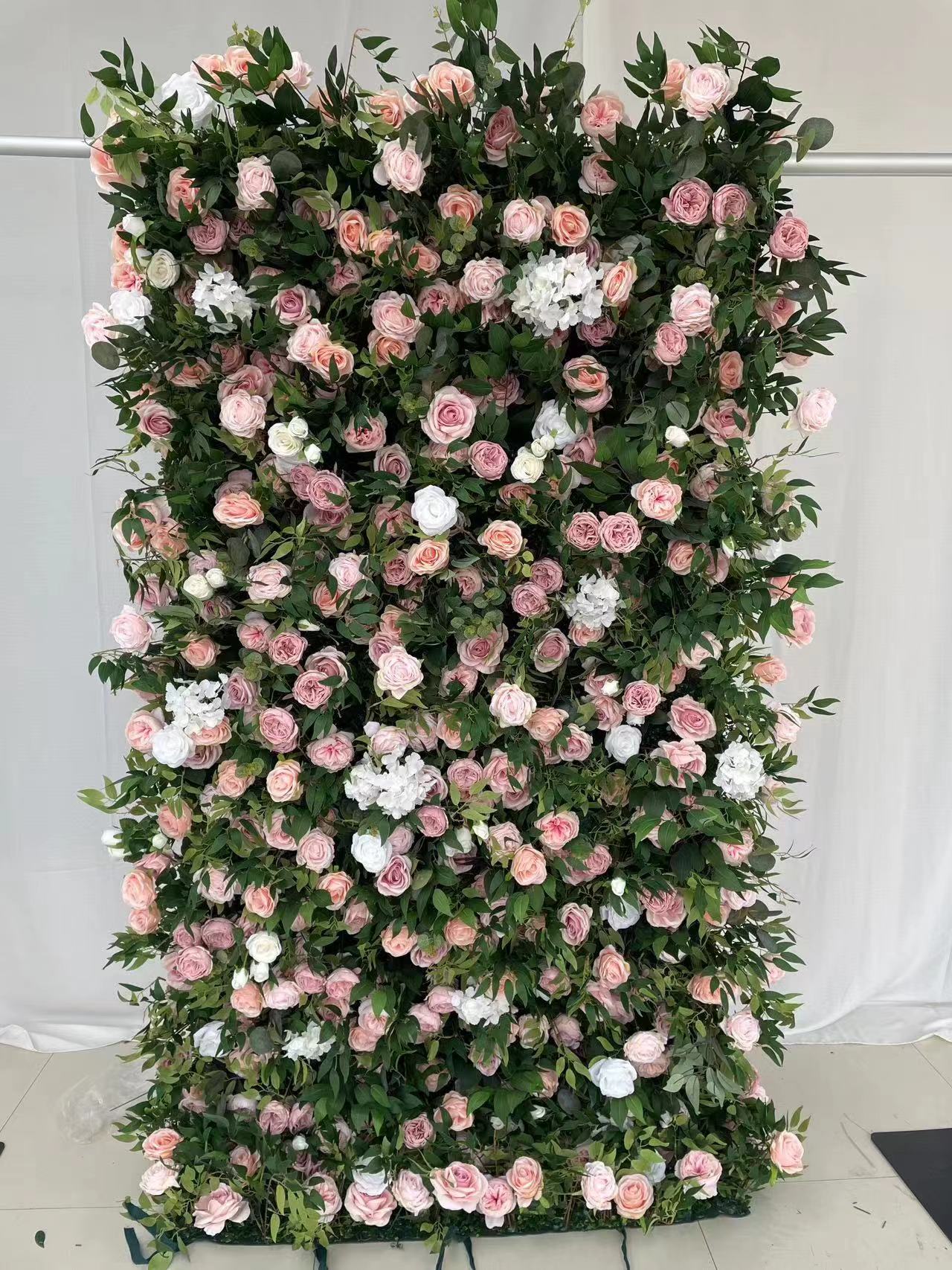 Green & Blush Rose Flower Wall Backdrop – Perfect for Weddings, Garden-Themed Events, Photoshoots & Elegant Decor – Artificial Floral Display VF-341-7