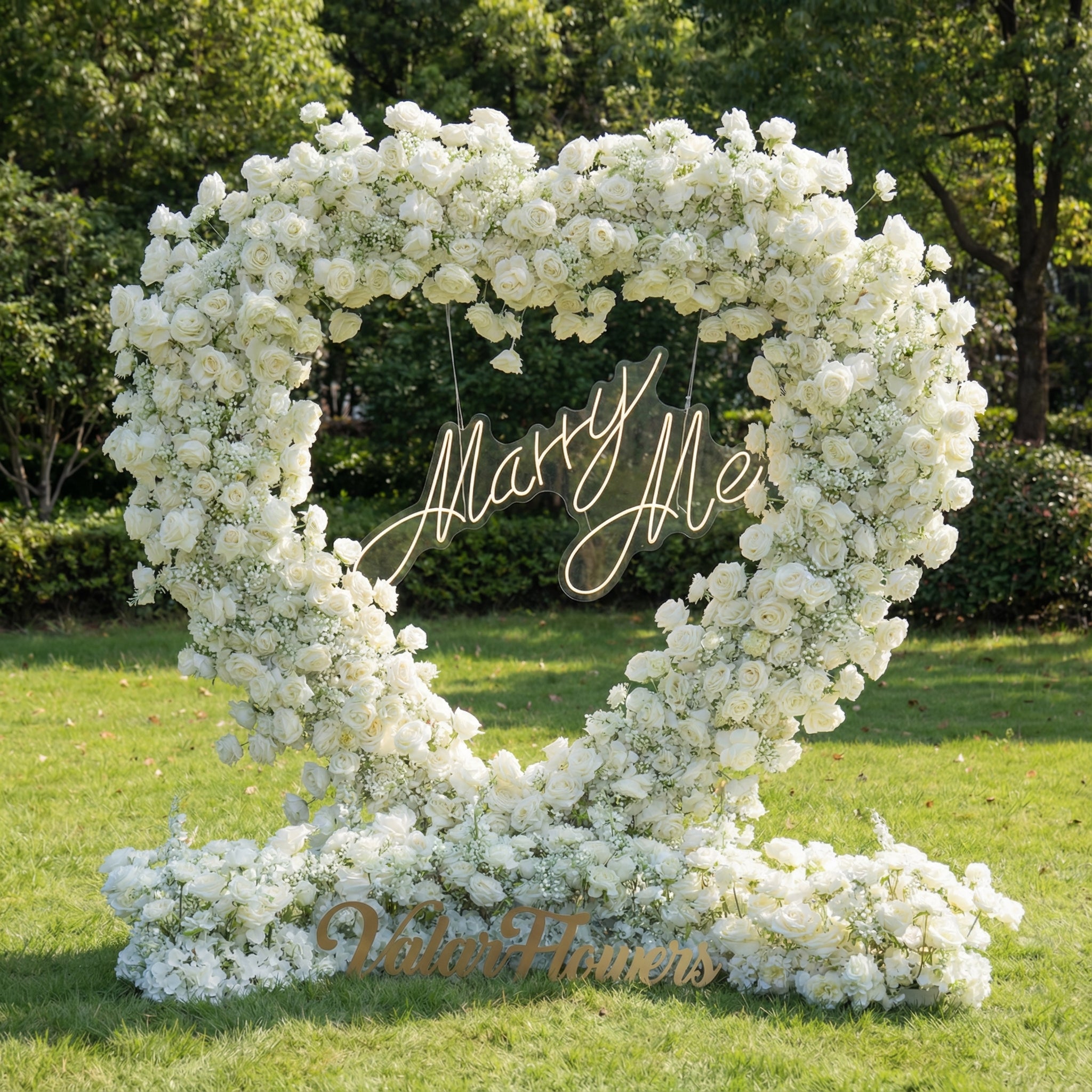 Valar Flower Heart-Shaped White Rose Floral Arch | Romantic Wedding & Proposal Backdrop for Permanent Event Decor HA-406