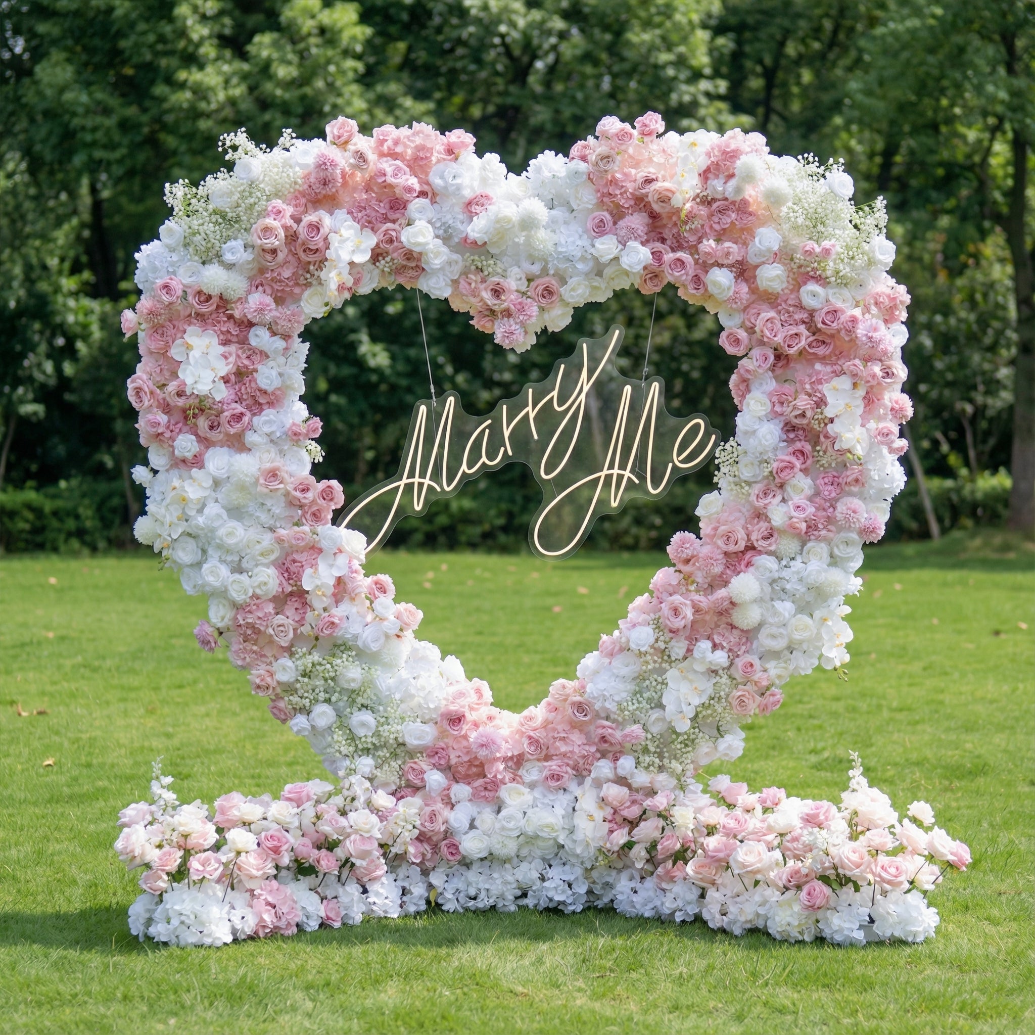 Valar Flower Heart-Shaped White & Blush Pink Floral Arch | Elegant Wedding Ceremony Backdrop for Outdoor Proposals HA-409