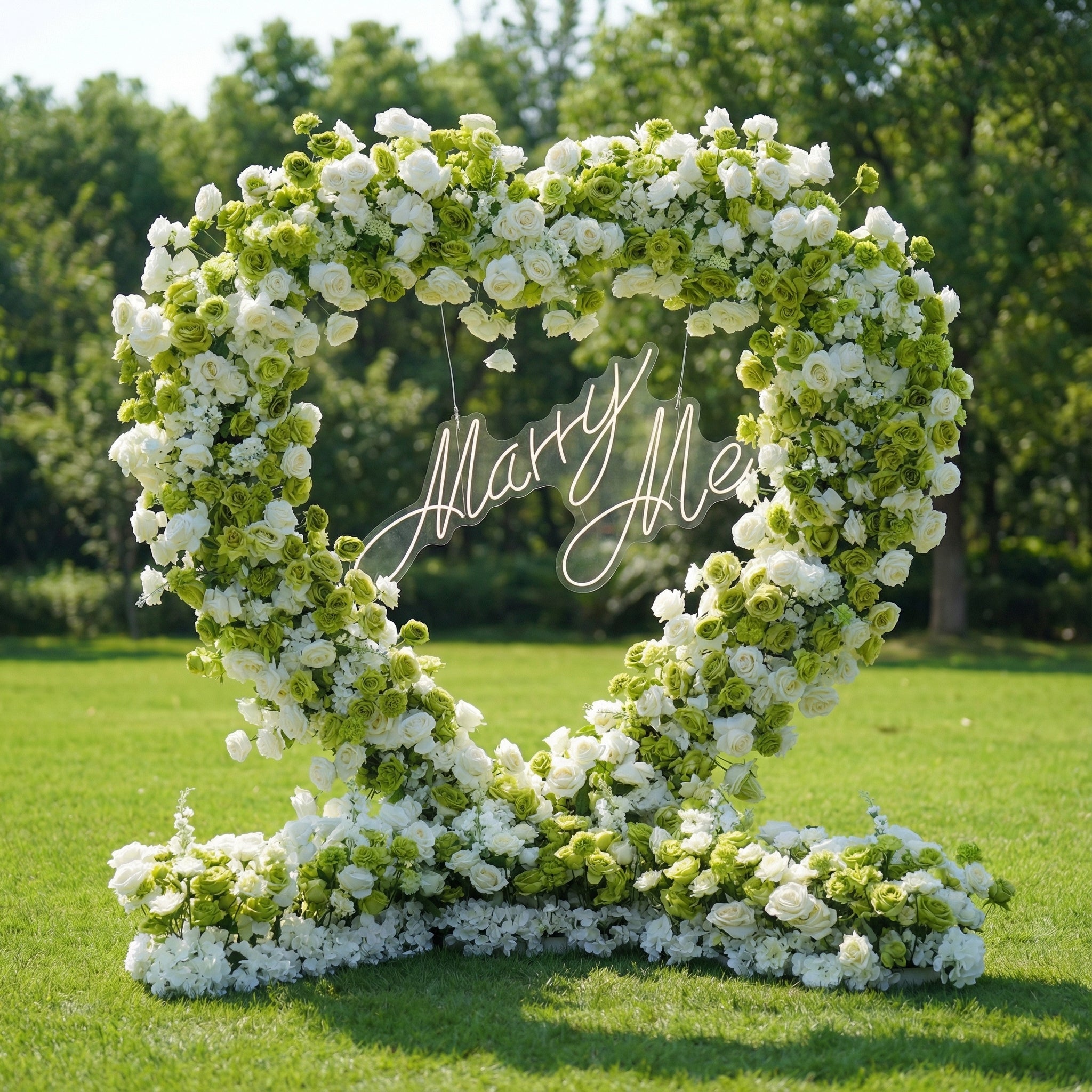Valar Flower Heart-Shaped Green & White Rose Arch | Garden Wedding & Proposal Backdrop for Spring Events HA-414