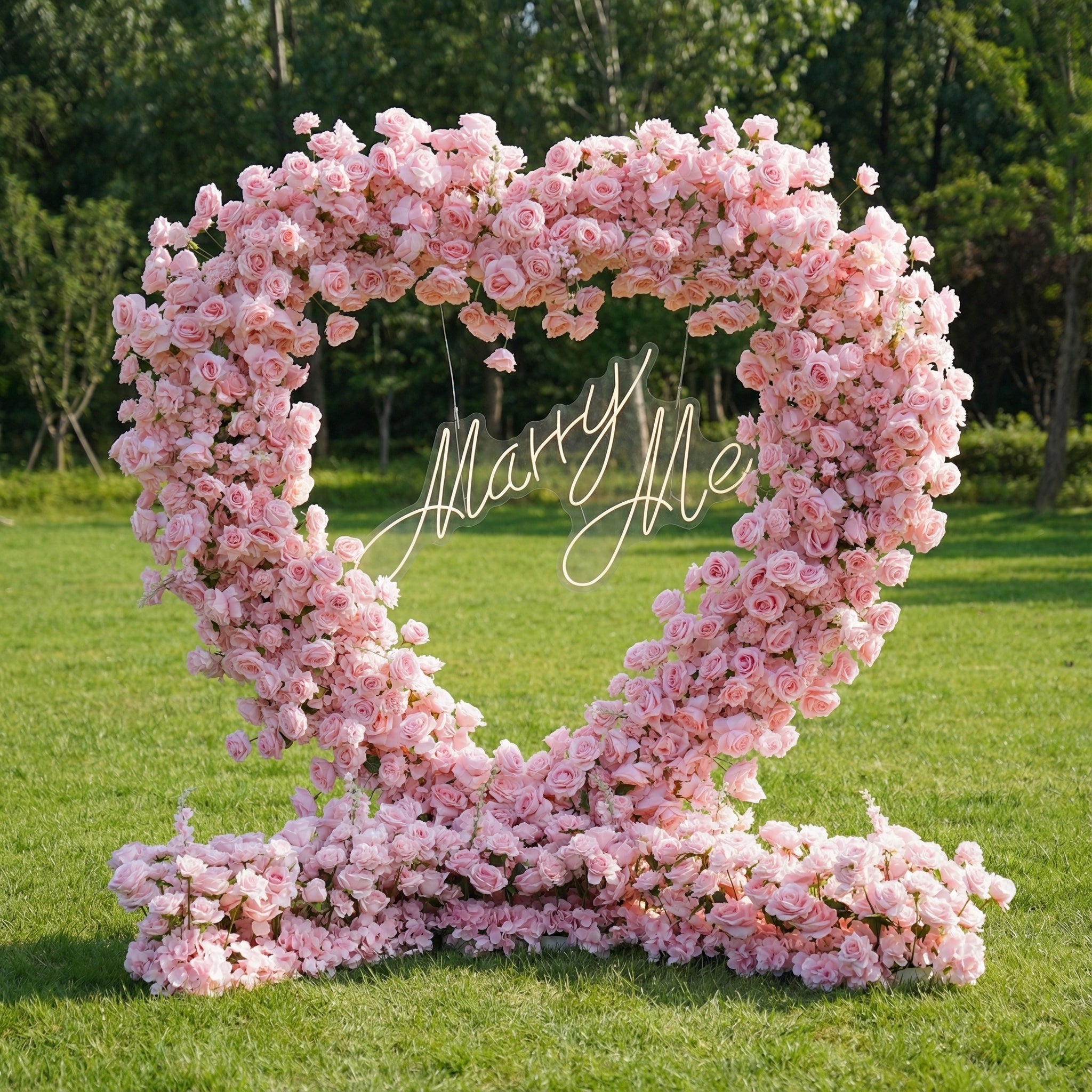 Valar Flower Heart-Shaped All-Pink Rose Arch | Romantic Blush Wedding Backdrop for Proposals & Events HA-415