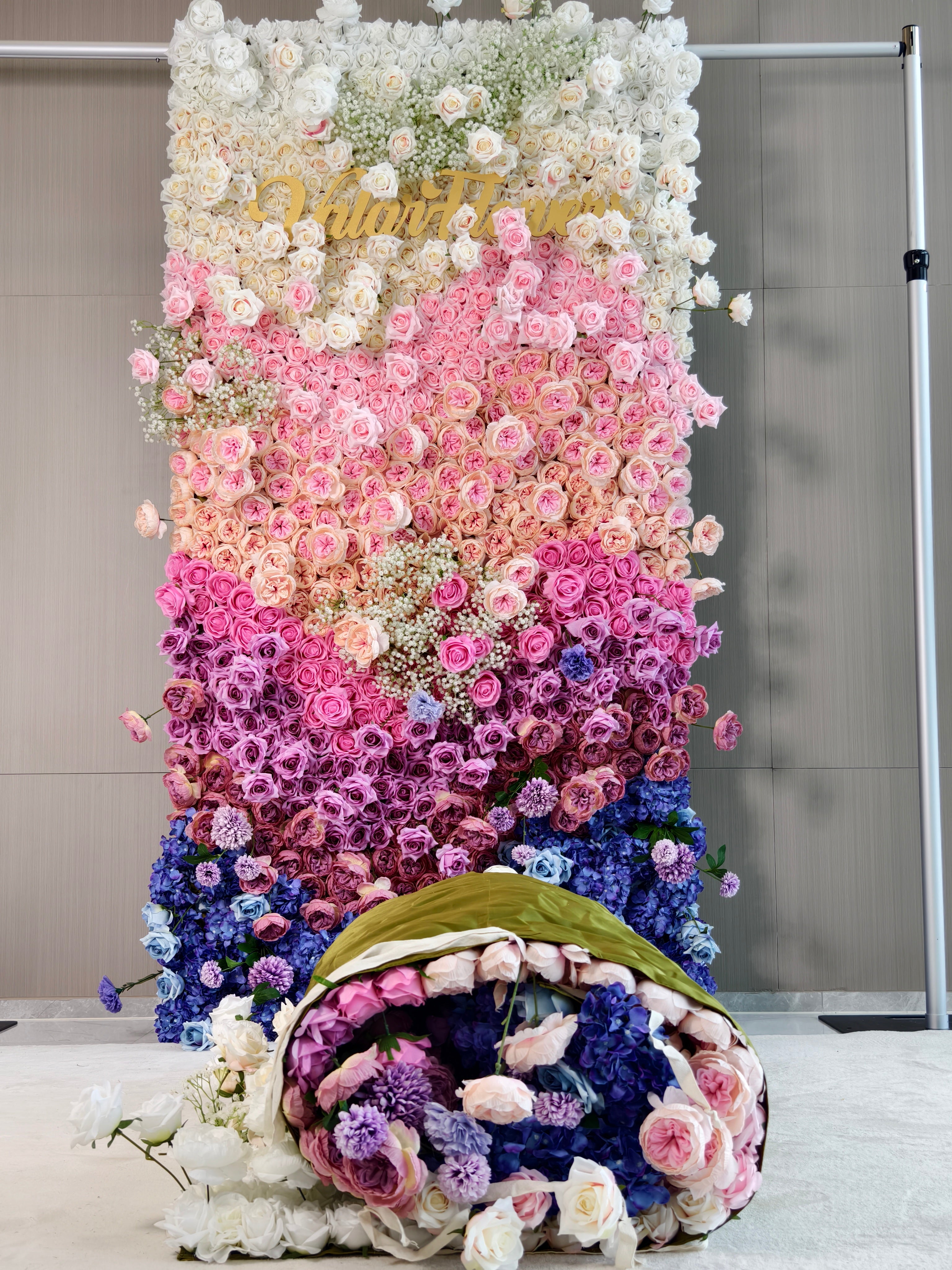 خلفية جدار زهرة اصطناعية من نسيج فالار ، ديكور حفلات زهور ، حدث فلف