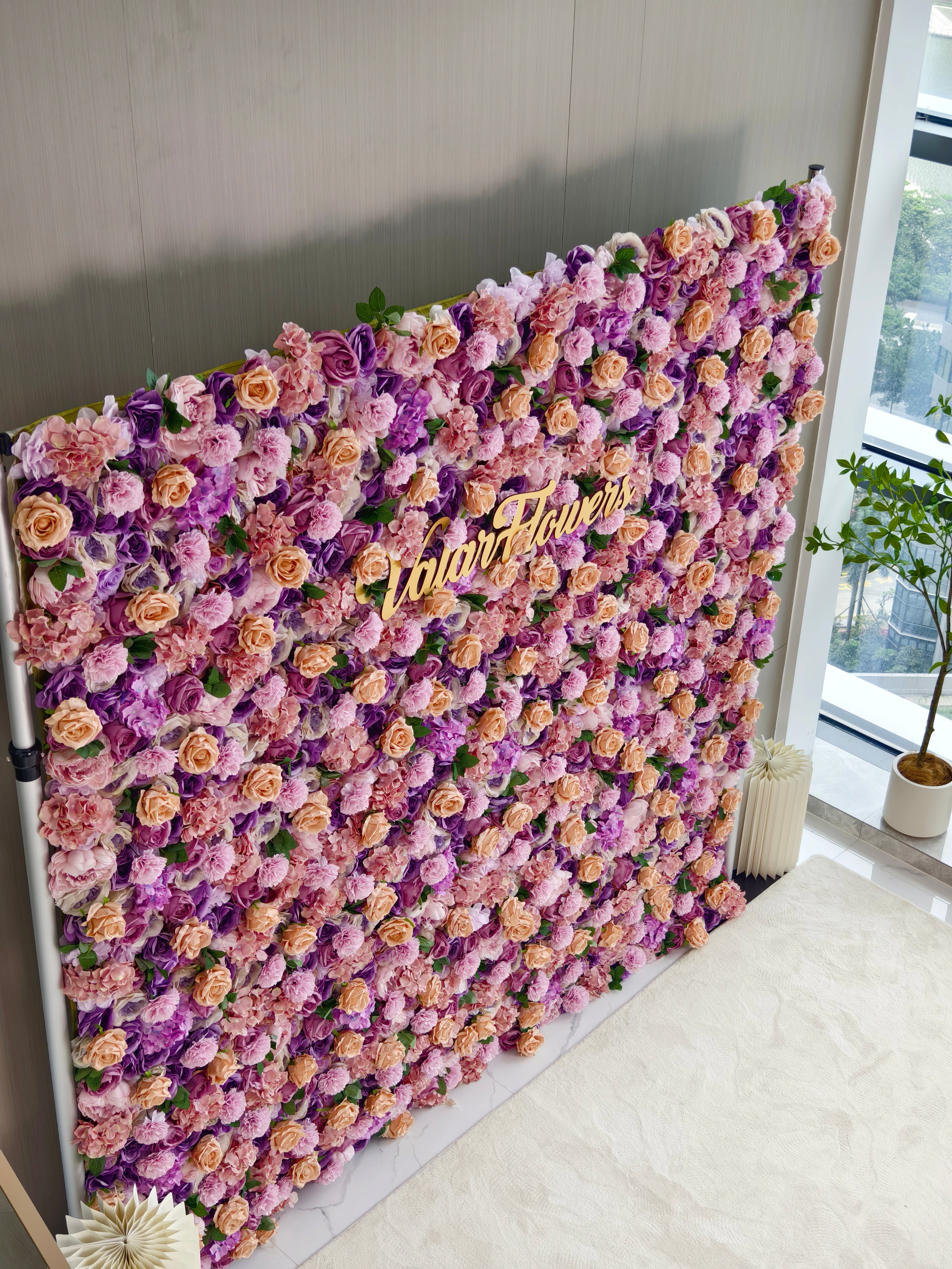 ValarFlowers Artificial Floral Wall Backdrop: Lavish Lavender Lushness - The Radiance of Rosy Romance