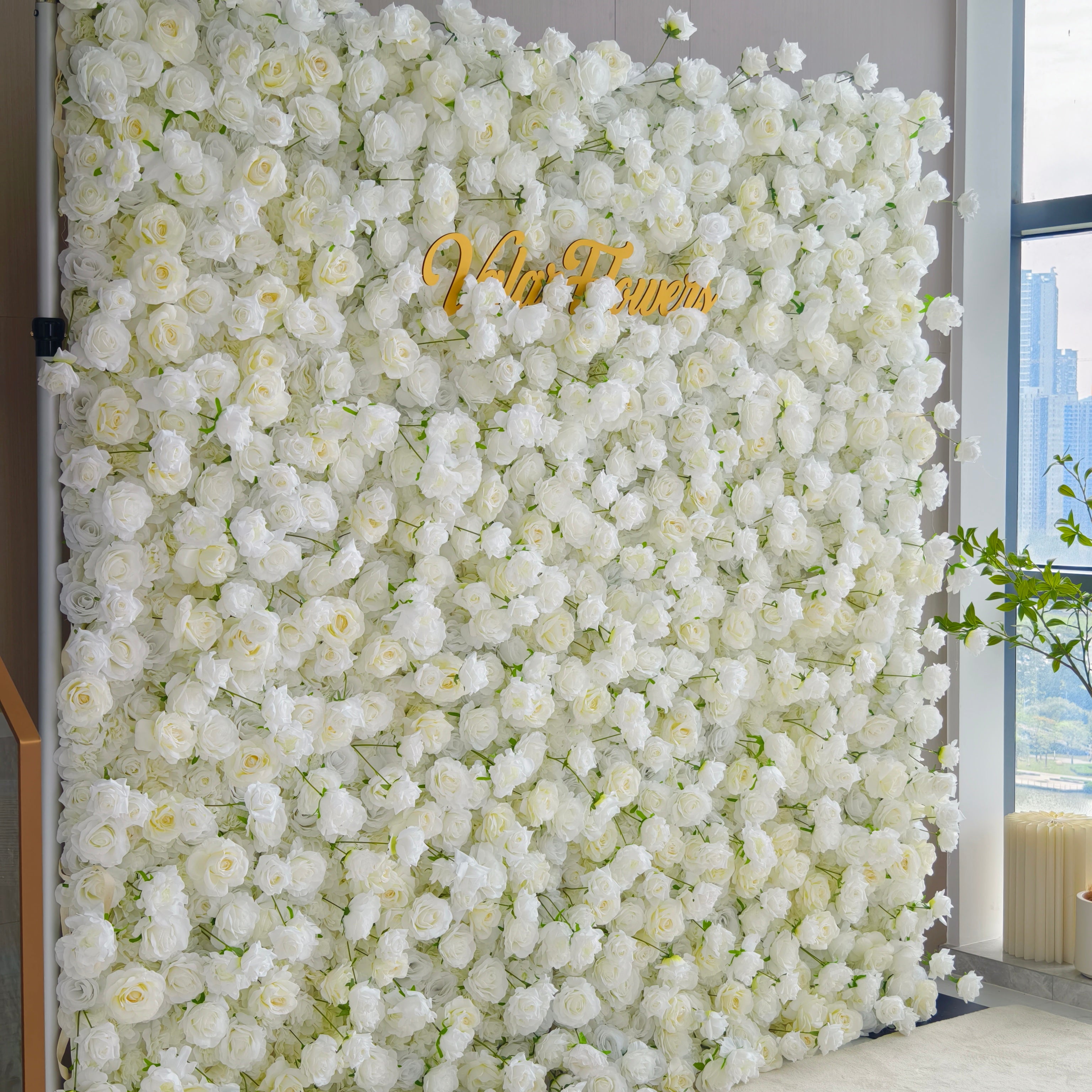 5D White Rose Roll-Up Flower Wall Backdrop for Wedding & Party Celebration Decor