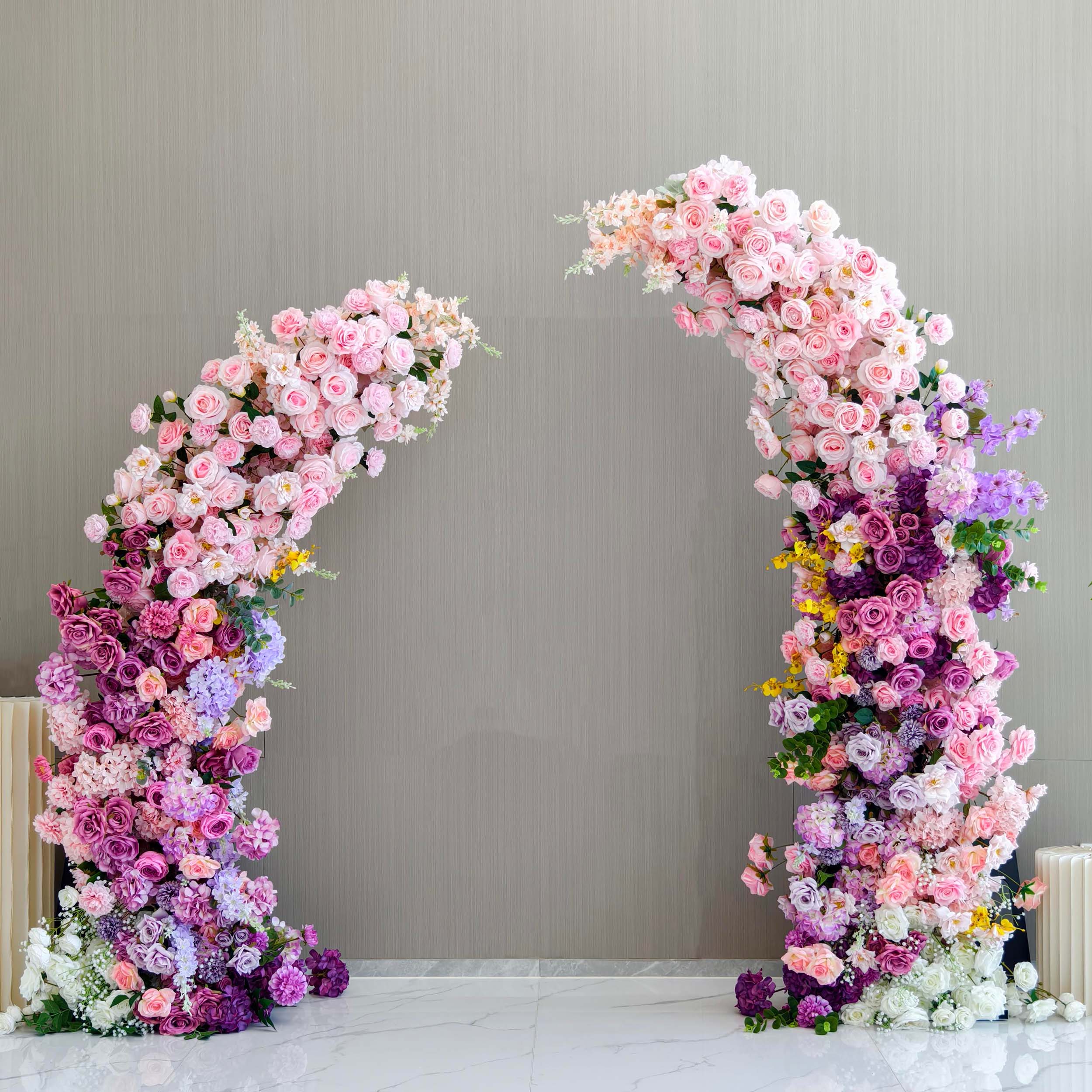 Moon Shaped Floral Arch - Stunning Rainbow Style Artificial Flower Arrangement for Weddings, Events, and Home Decor