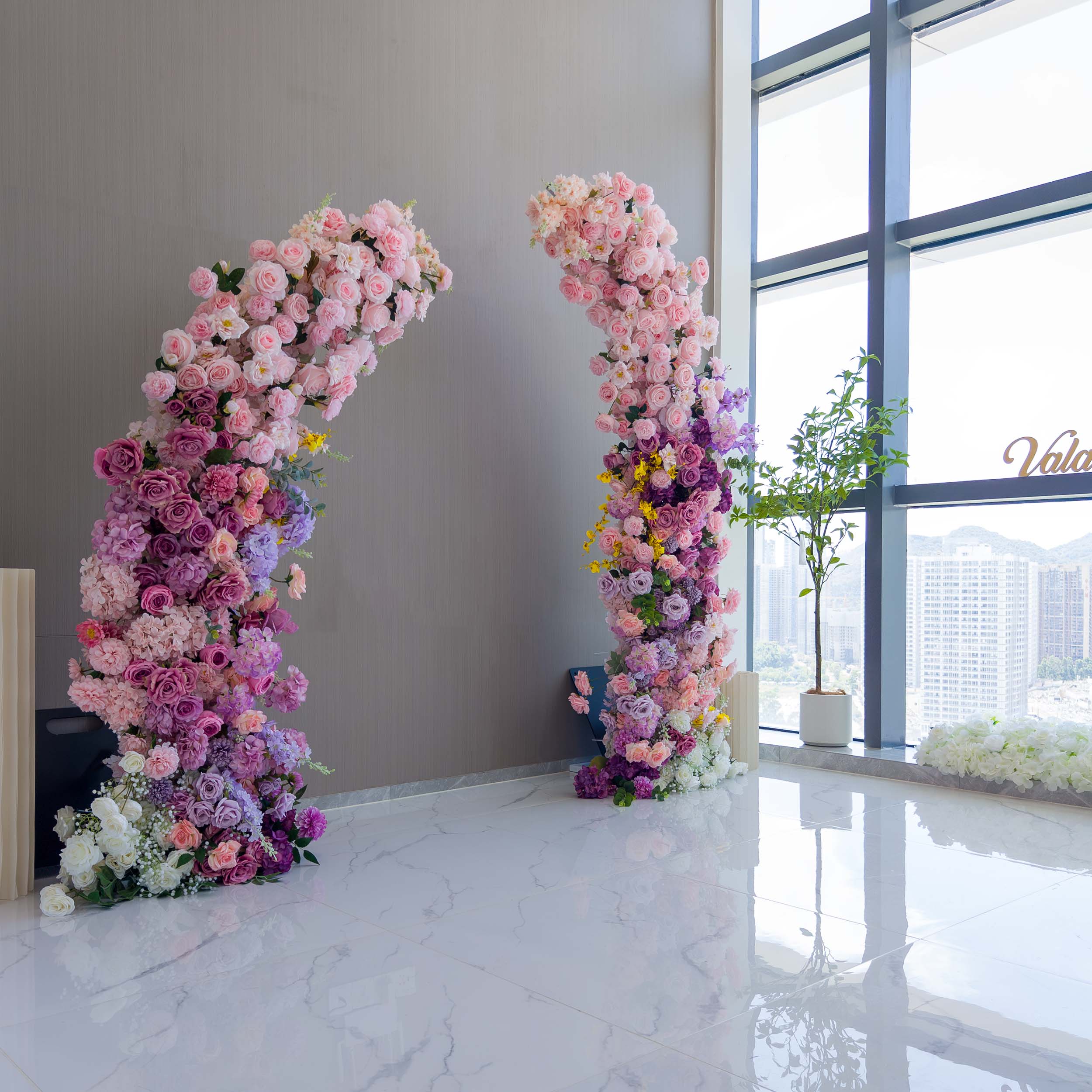 Moon Shaped Floral Arch - Stunning Rainbow Style Artificial Flower Arrangement for Weddings, Events, and Home Decor