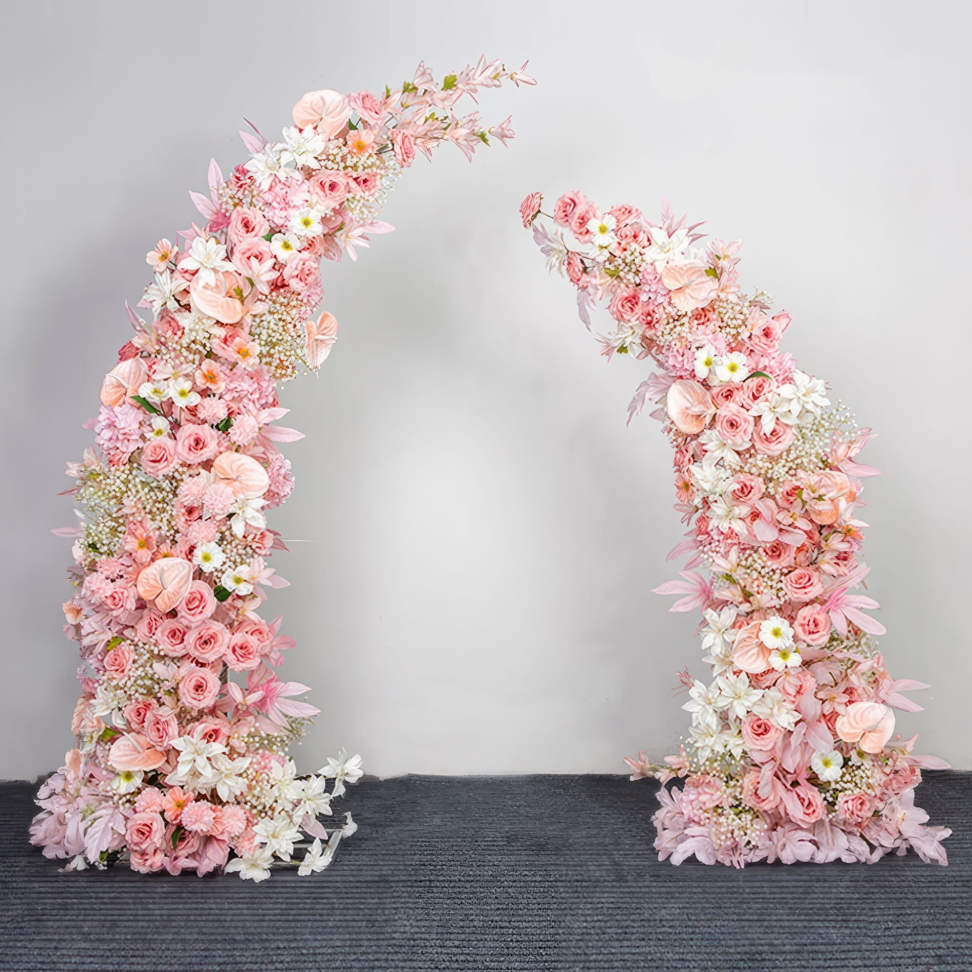 Floral Moon Archway Series - Elegant Pink, Vibrant Red, and Playful Fuchsia Artificial Flower Archways for Weddings & Celebrations