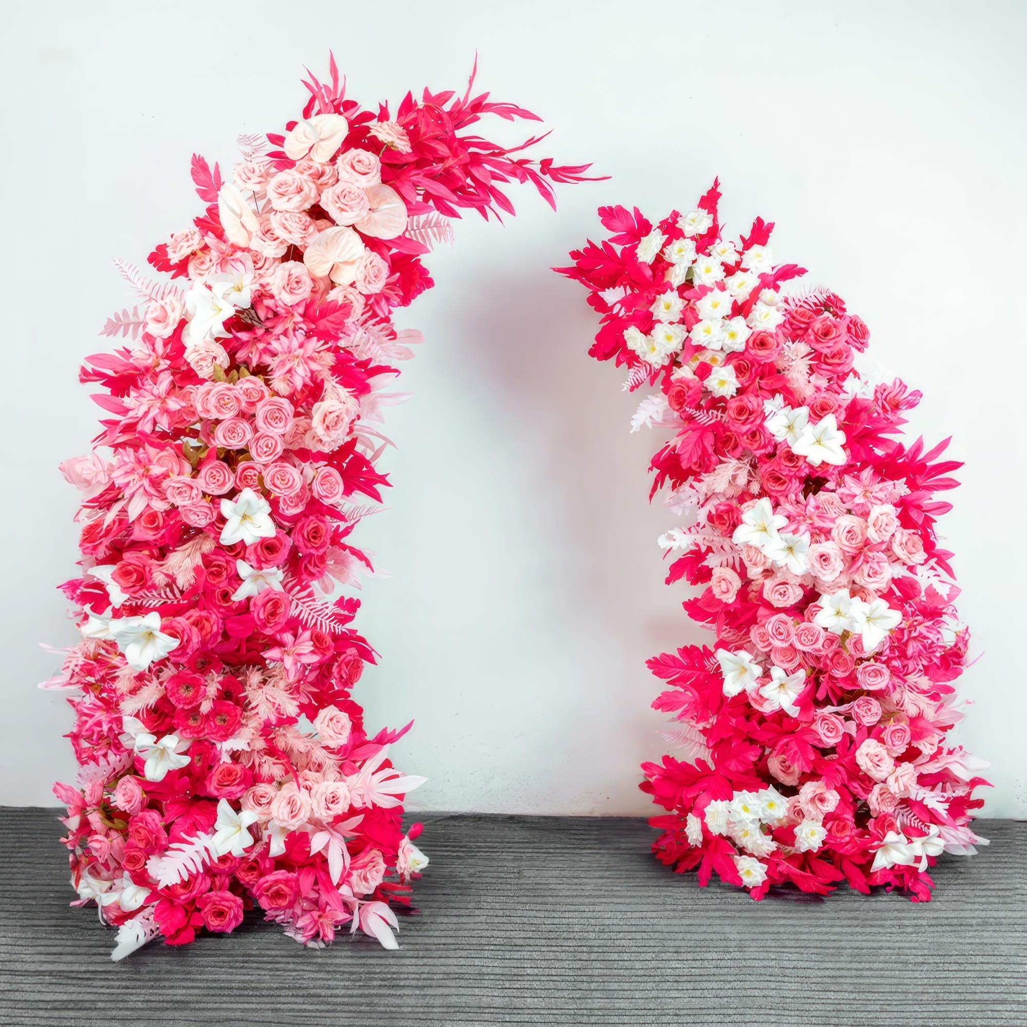 Floral Moon Archway Series - Elegant Pink, Vibrant Red, and Playful Fuchsia Artificial Flower Archways for Weddings & Celebrations