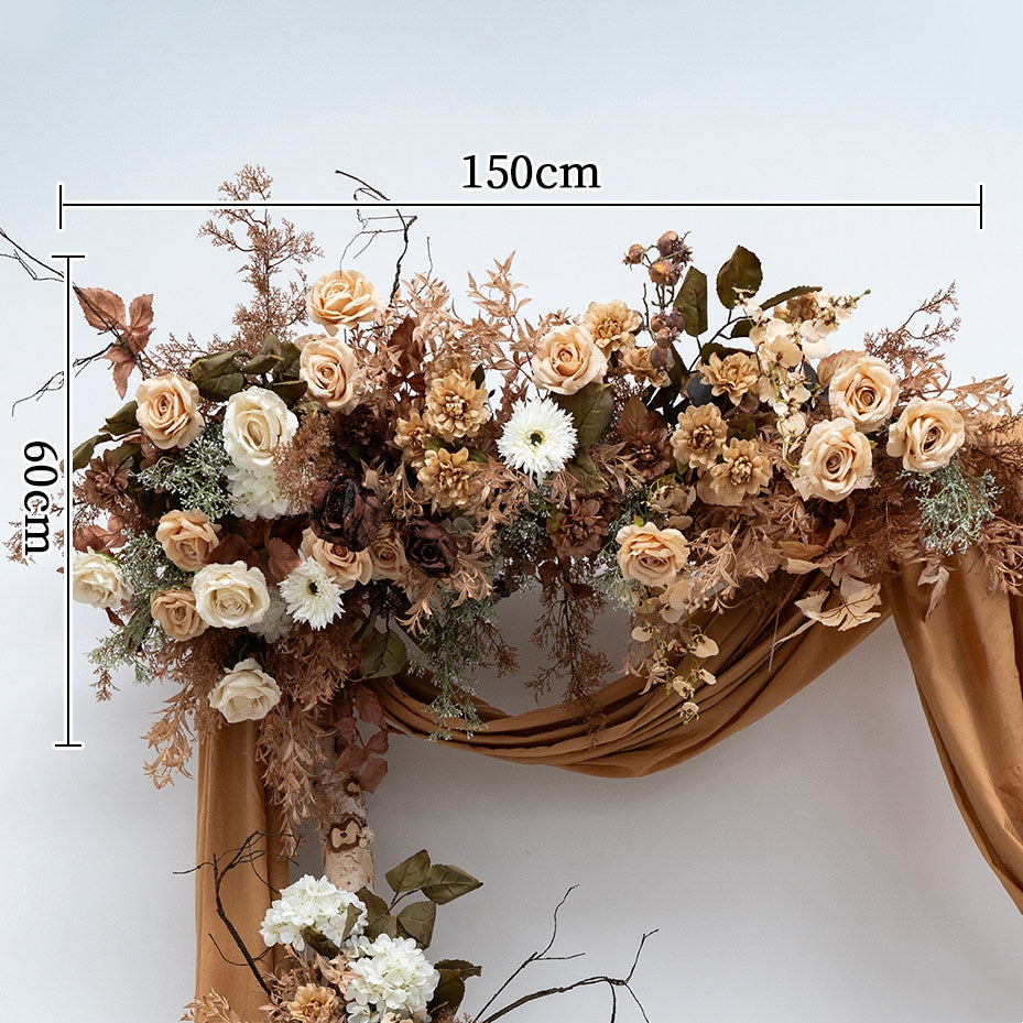 エレガントな青と白の花柄ウェディングアーチ、人工花のアレンジメント