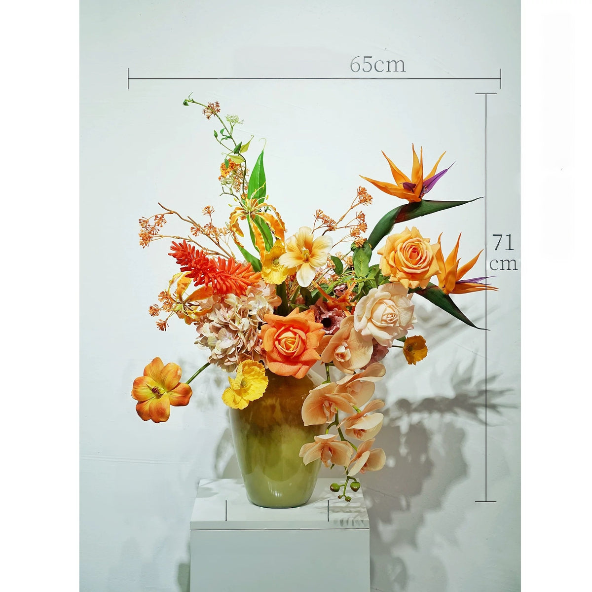 ValarFlower Golden Orange Artificial Flower Arrangement, Tropical Orchid Rose Floral Decor for Home and Event Styling VB-292