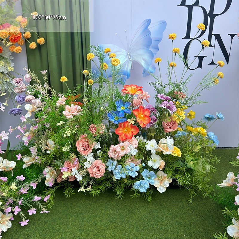 Configuración de flores artificiales inspiradas en la primavera – Conjunto de flores artificiales azules y amarillas para eventos FA-264