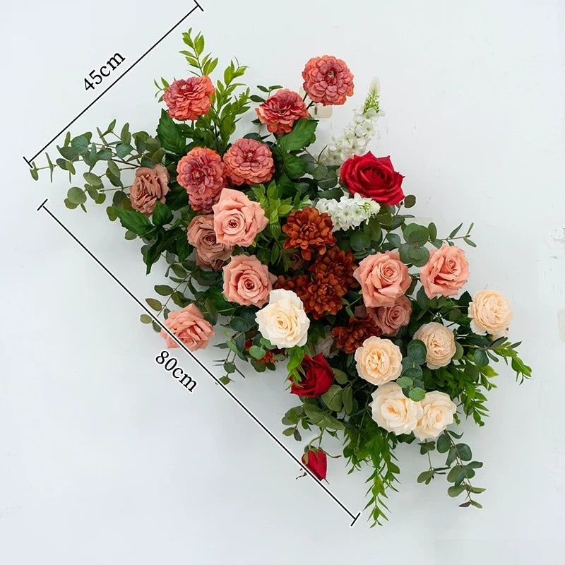 ValarFlower Red Peach Artificial Floral Arrangement Set, Garden Style Wedding Backdrop Decor with Floor Flowers FA-373