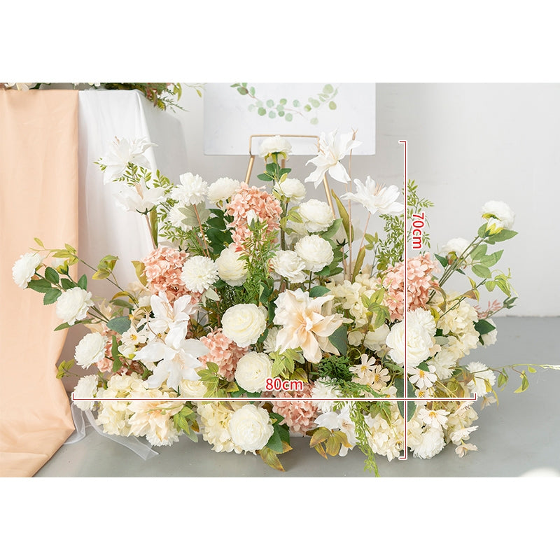 Peach and White Faux Flower Arrangement – Romantic Event Table & Sign