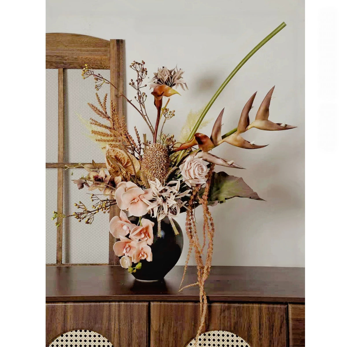 ValarFlower Neutral Beige Artificial Flower Arrangement, Wabi Sabi Orchid Floral Decor for Home and Event Styling VB-290
