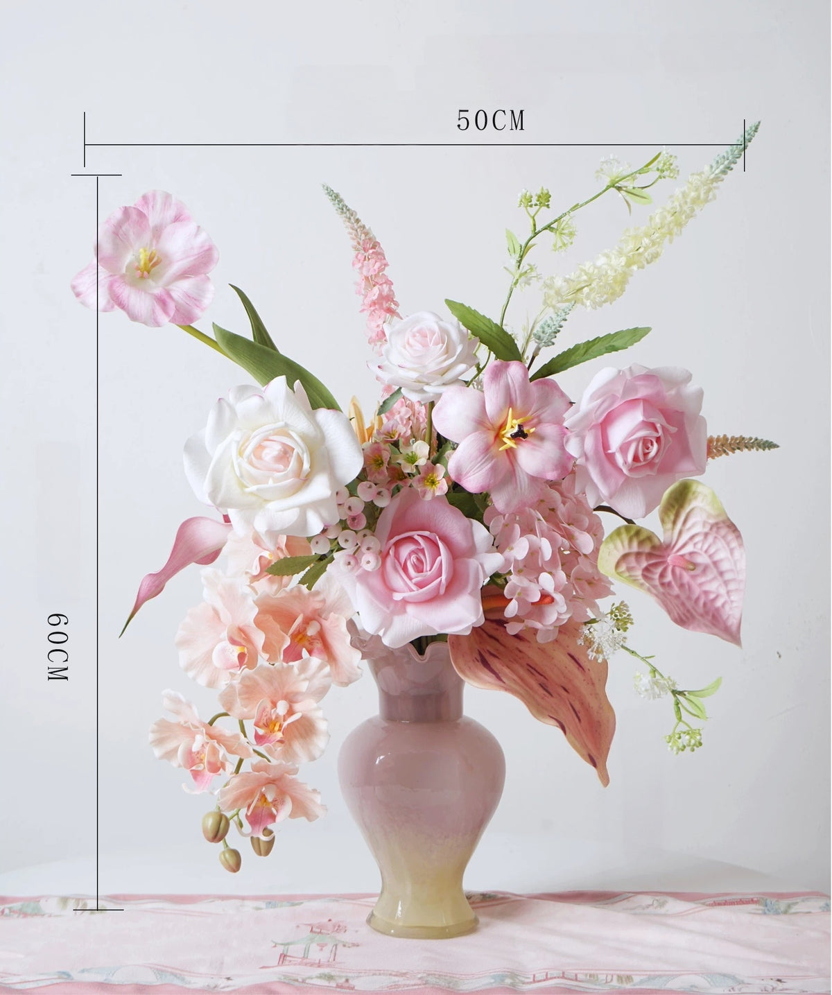 ValarFlower Soft Pink Artificial Flower Arrangement, Romantic Rose Orchid Floral Decor for Wedding and Home VB-302