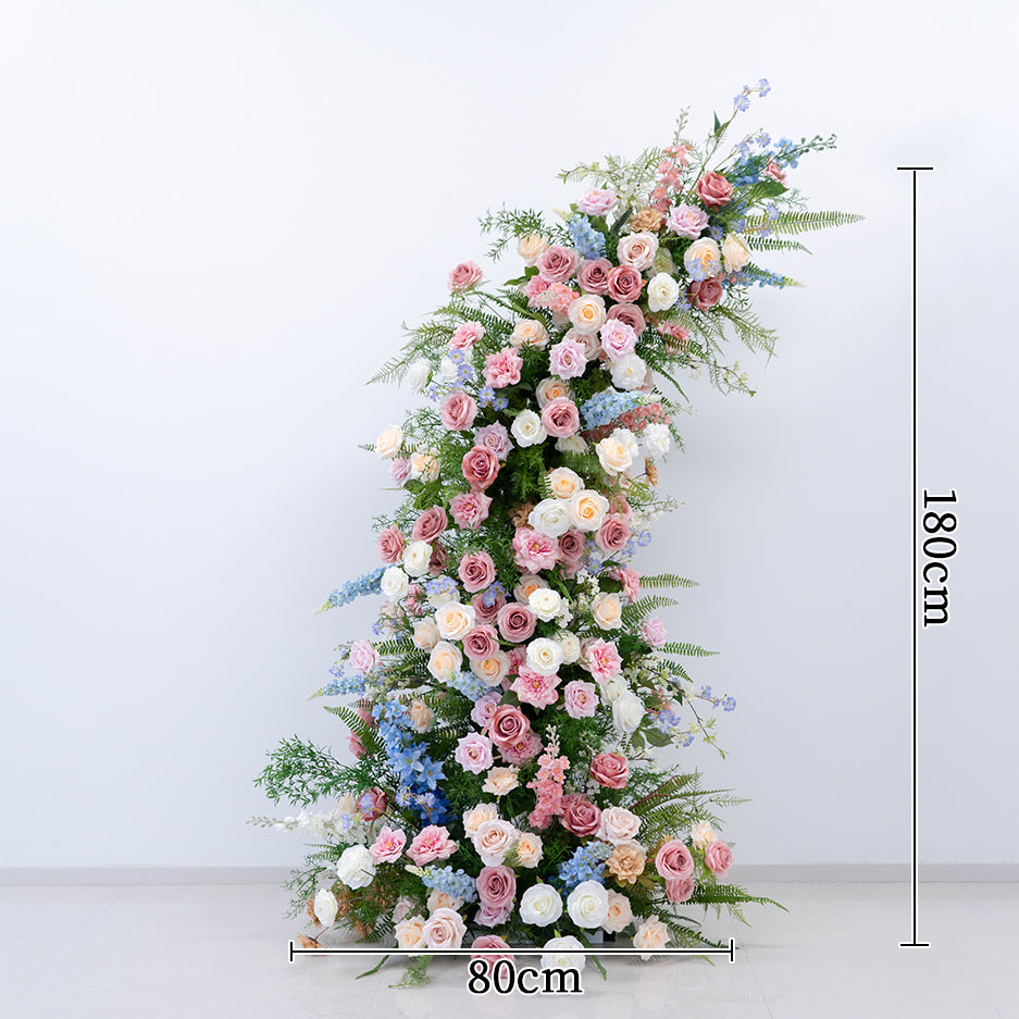 ホワイトローズのボタニカルホーンアーチ – ガーデンウェディングとフォトシュート用の人工花構造 VA-365