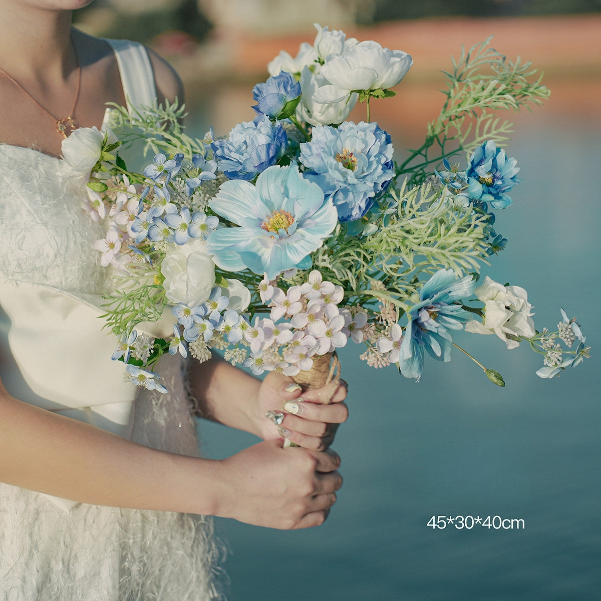 ValarFlower Artificial Bridal Bouquet, Romantic Garden Faux Wedding Bouquet for Bride, Bridesmaid, Beach Wedding, Ceremony & Photoshoot VB-266