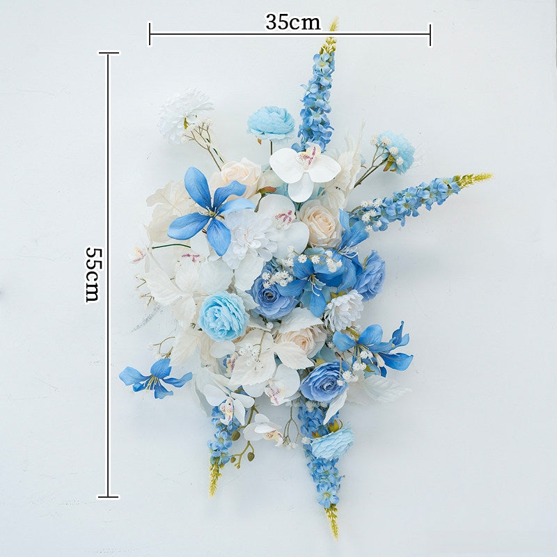 ValarFlower Luxury Artificial Wedding Floral Installation Set, Blue & White Faux Flower Decor, Ceremony Backdrop Arrangement, Event Venue Decoration FA-356