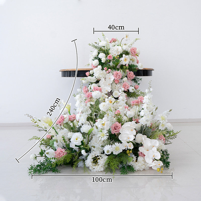 ValarFlower White Pink Artificial Floral Arrangement, Romantic Wedding Table Flower Decor, Sweetheart Table & Aisle Ground Flower Centerpiece FA-350