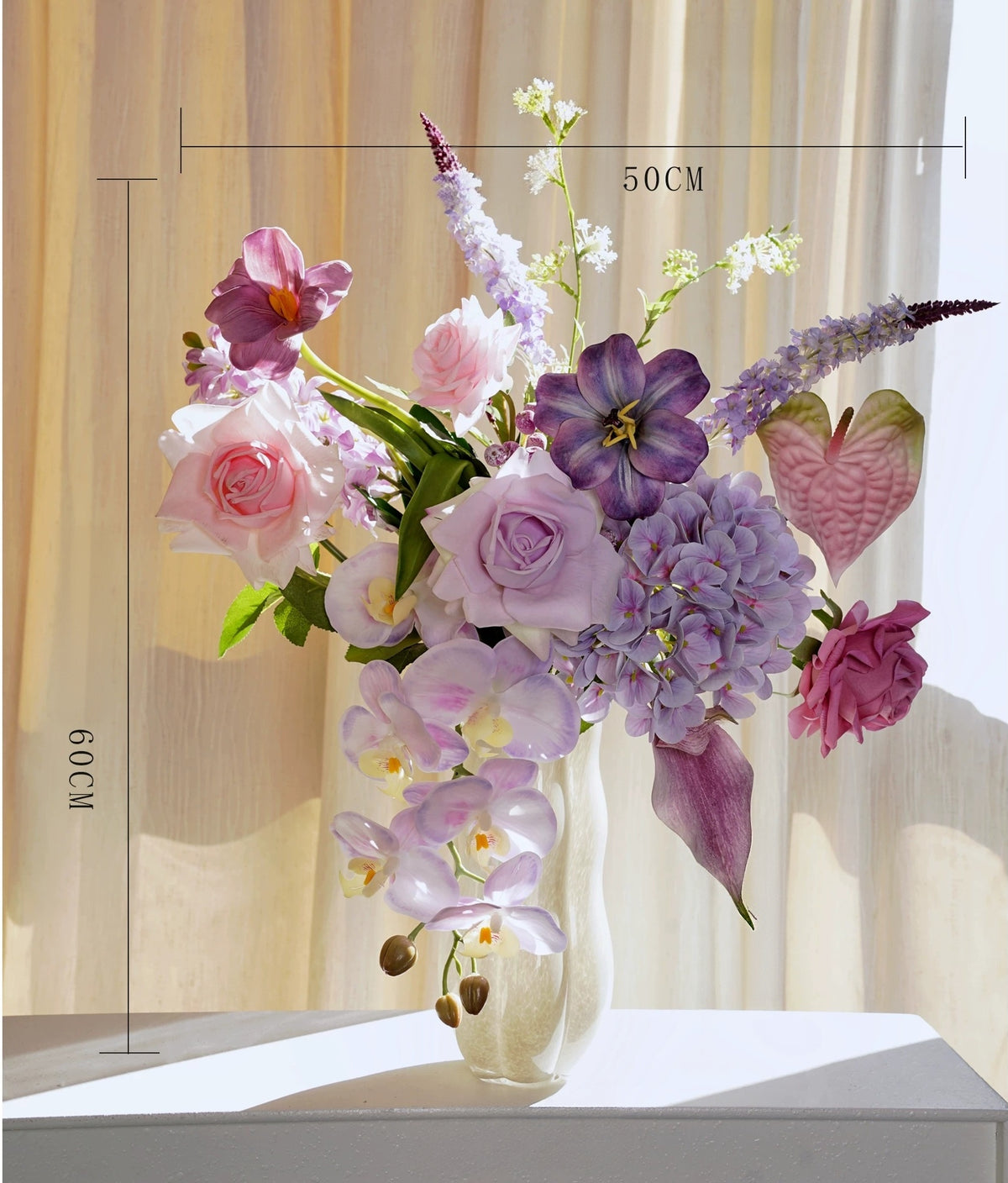 ValarFlower Lavender Pink Artificial Flower Arrangement, Romantic Orchid Rose Floral Decor for Wedding and Home VB-303