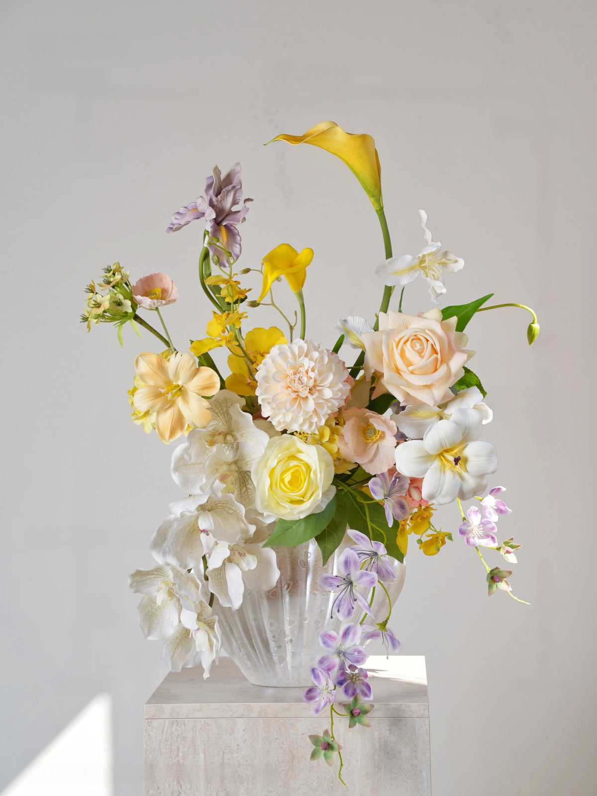 ValarFlower Yellow Ivory Artificial Flower Arrangement, Soft Orchid Rose Floral Decor for Wedding and Home VB-312