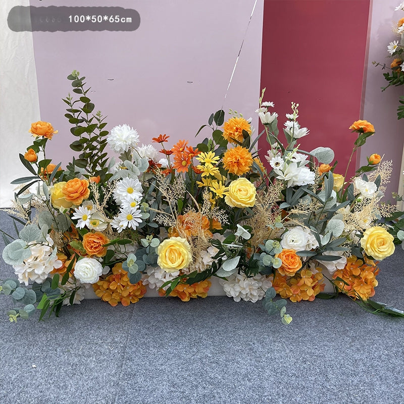 Valar Flower Fresh Yellow-Orange Faux Floral Aisle Runner — Eucalyptus Wedding Runway Decoration WF-122
