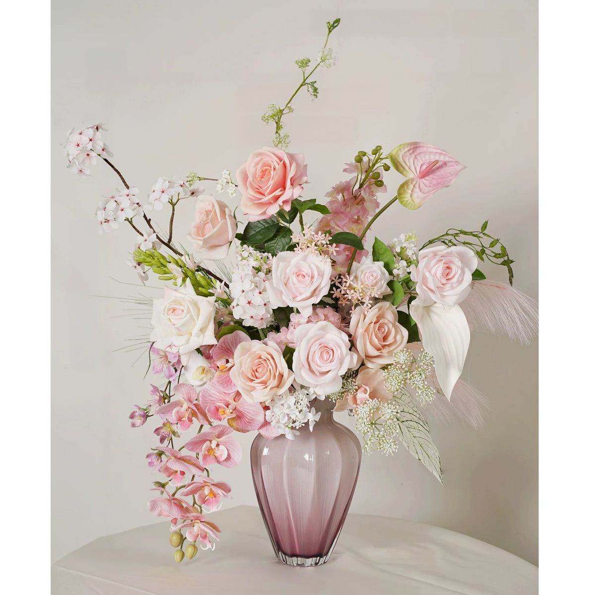 ValarFlower Soft Pink Artificial Flower Arrangement, Romantic Rose Orchid Floral Decor for Wedding and Home VB-289