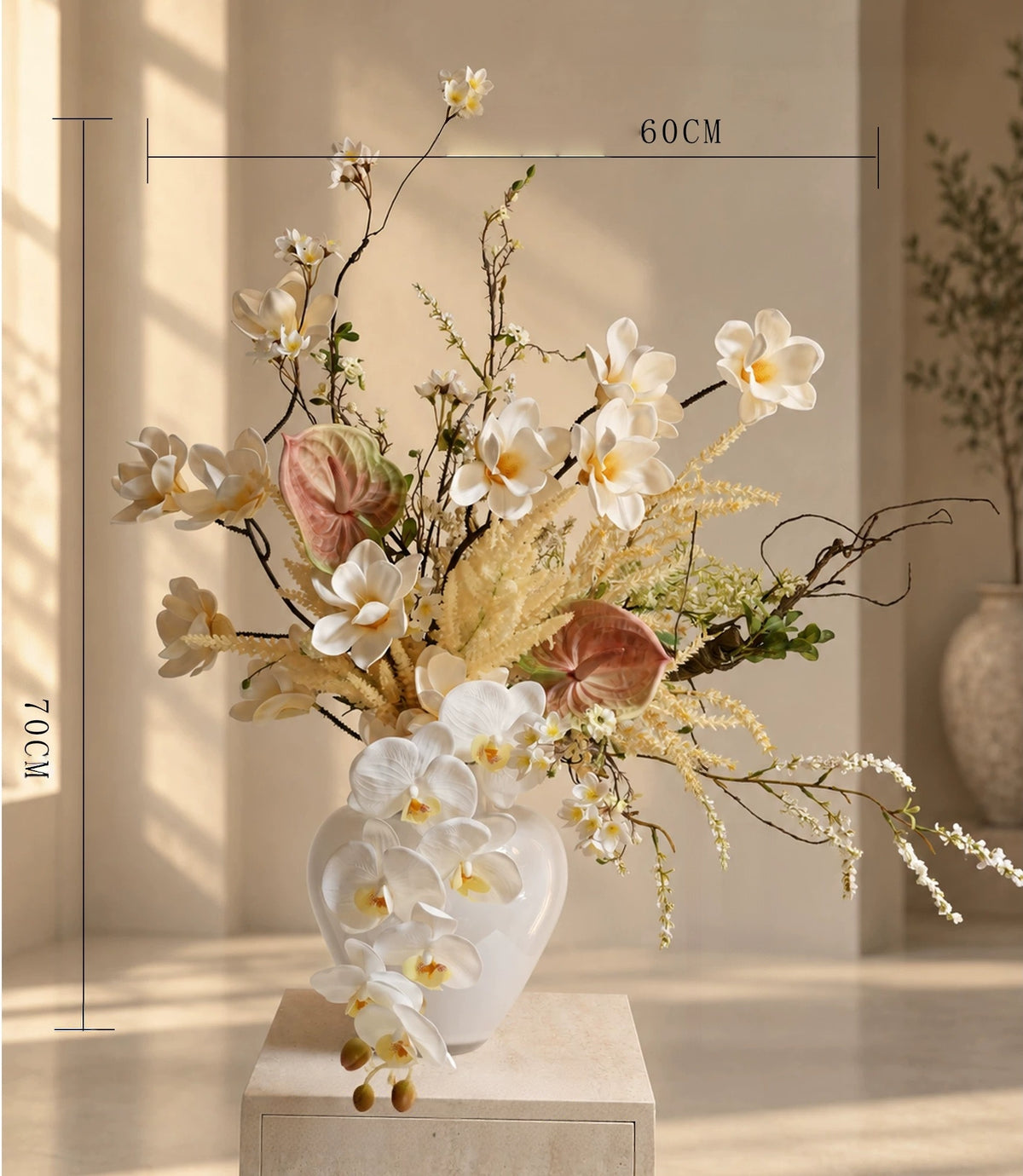 ValarFlower Warm Ivory Artificial Flower Arrangement, Elegant Orchid Anthurium Floral Decor for Wedding and Home VB-314