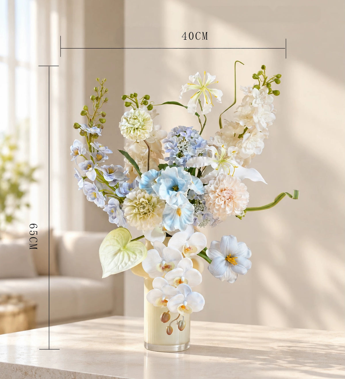 ValarFlower Artificial Flower Arrangement, Blue White Floral Centerpiece for Home Decor and Wedding Table VB-325