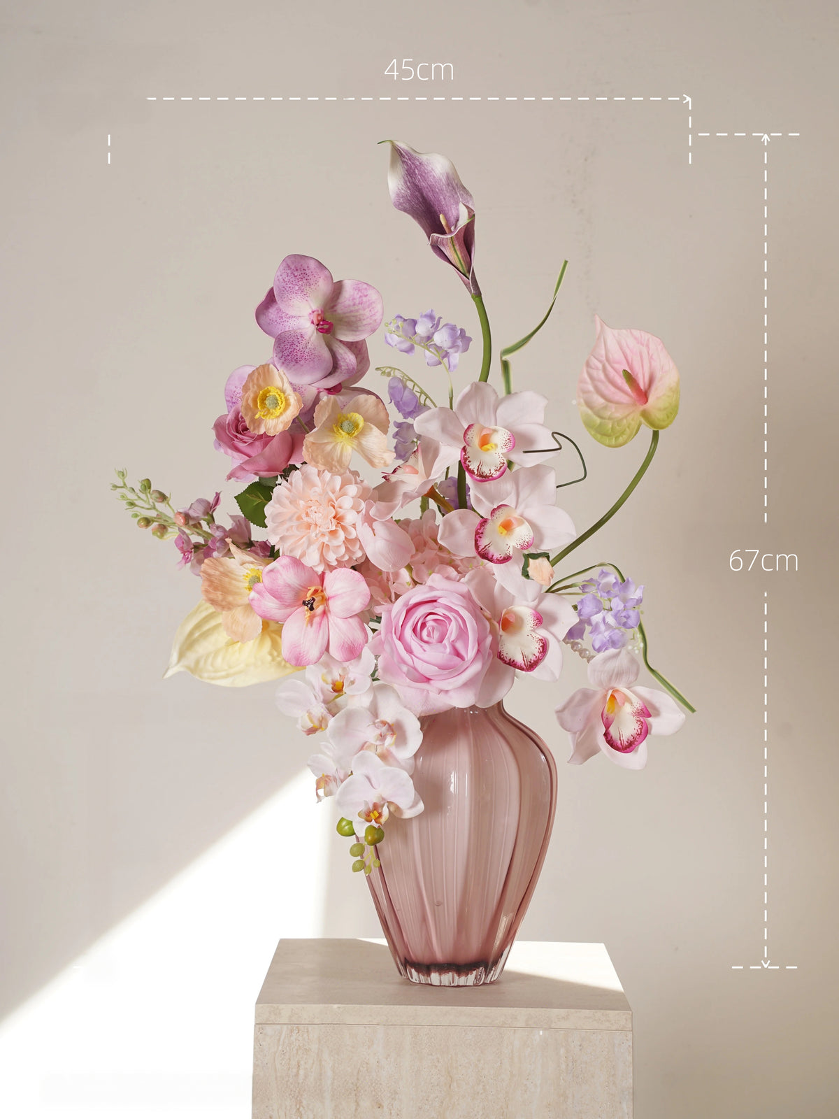 ValarFlower Blush Pink Artificial Flower Arrangement, Romantic Orchid Rose Floral Decor for Wedding and Home VB-311