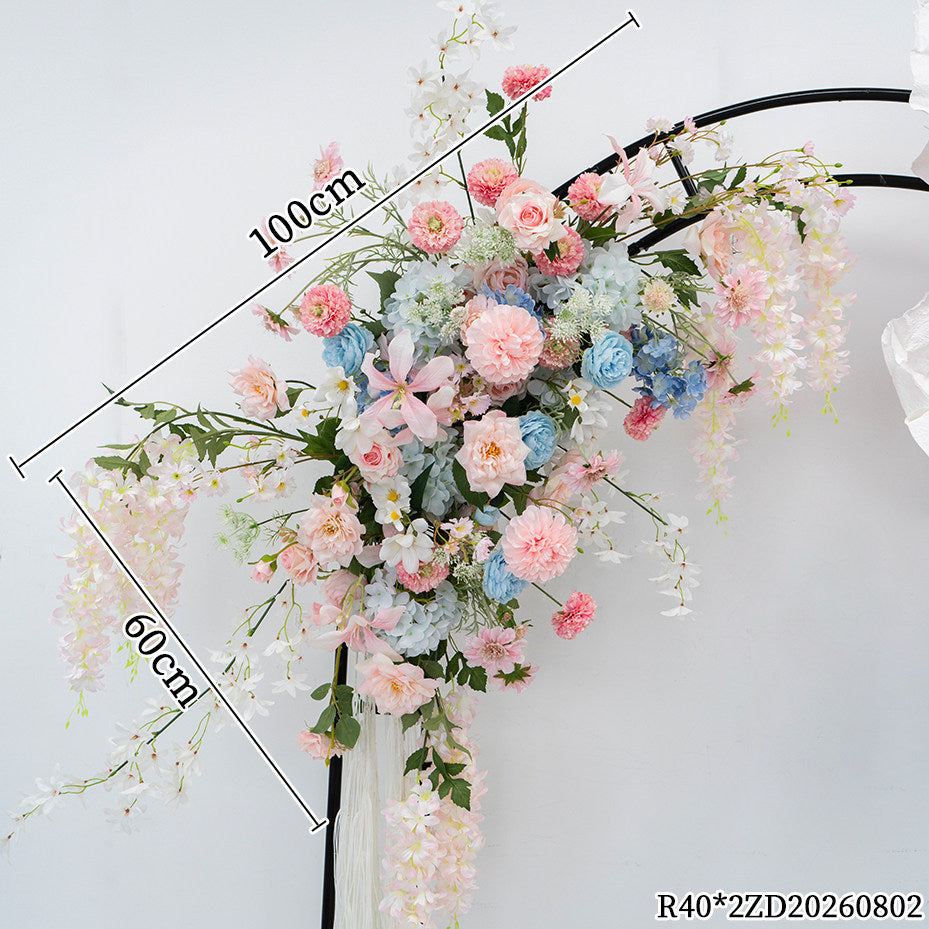 ValarFlower Luxury Artificial Wedding Arch Floral Installation, Pastel Pink & Blue Faux Flower Ceremony Backdrop, Garden Party Decor, Event Entrance Decoration with Floral Arrangements FA-358