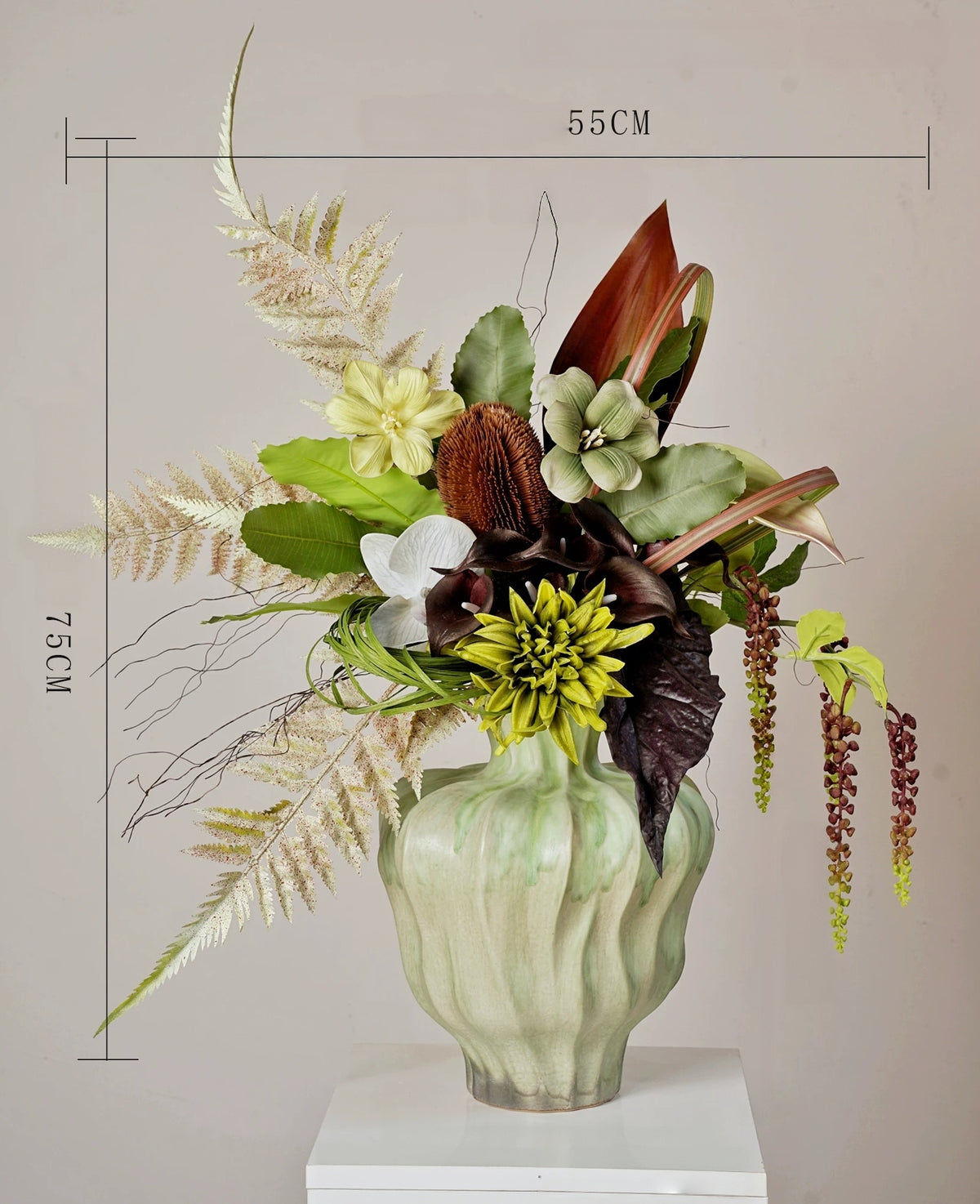 ValarFlower Amber Green Artificial Flower Arrangement Set, Modern Tropical Floral Decor for Home and Event Styling VB-295