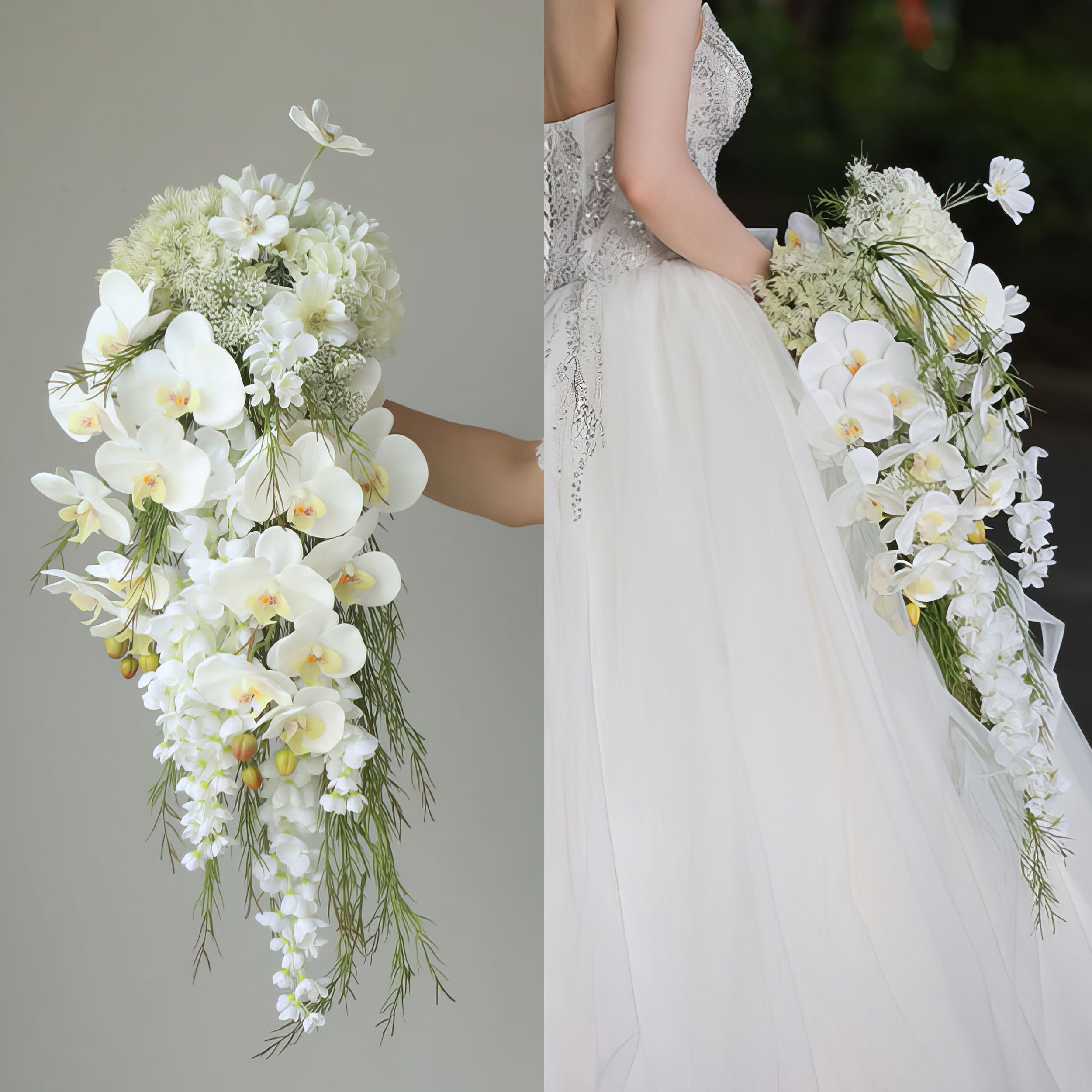 Artificial cascading store bridal bouquet