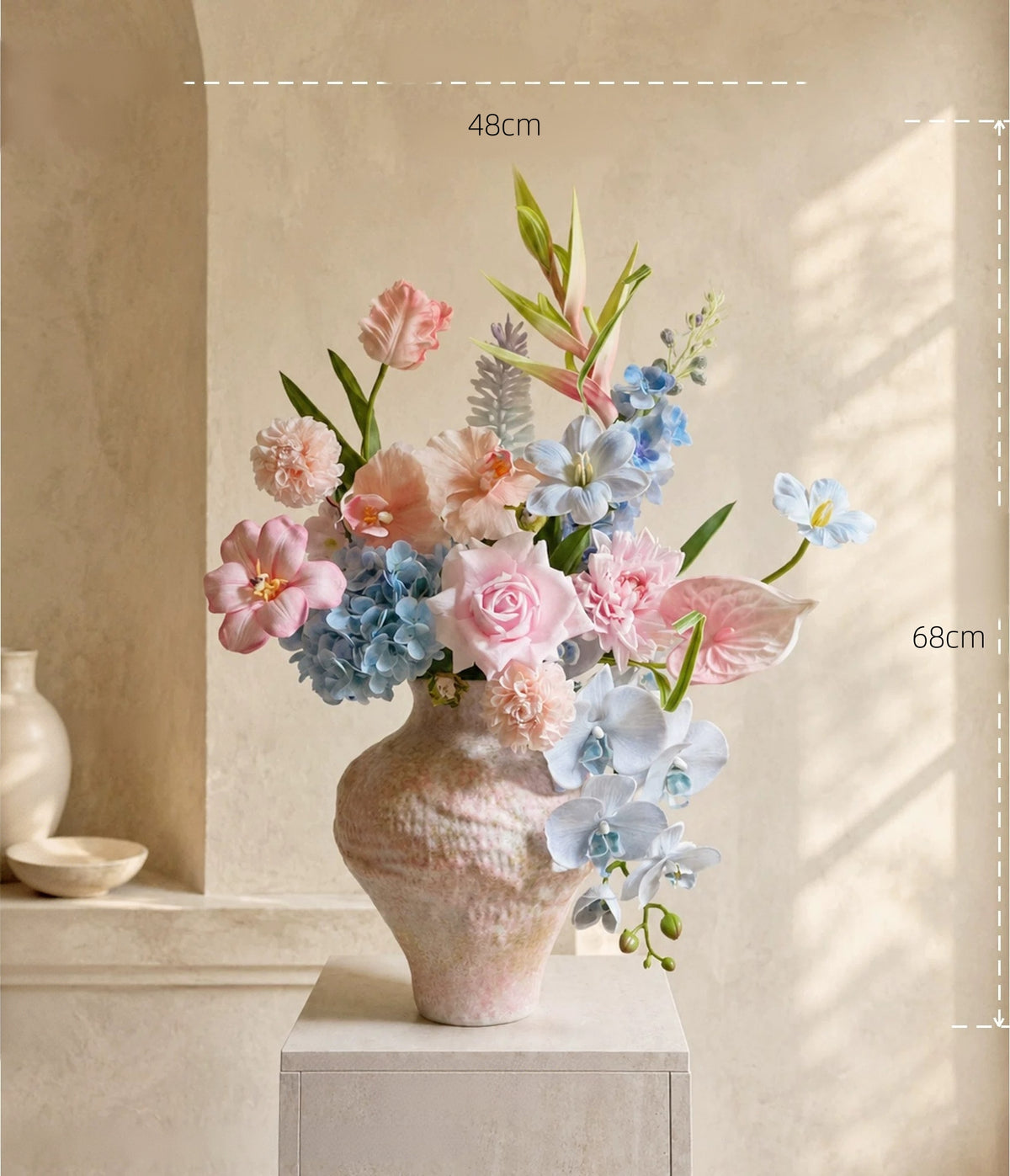 ValarFlower Pastel Pink Blue Artificial Floral Arrangement, Elegant Rose Orchid Flower Decor for Wedding and Home VB-276