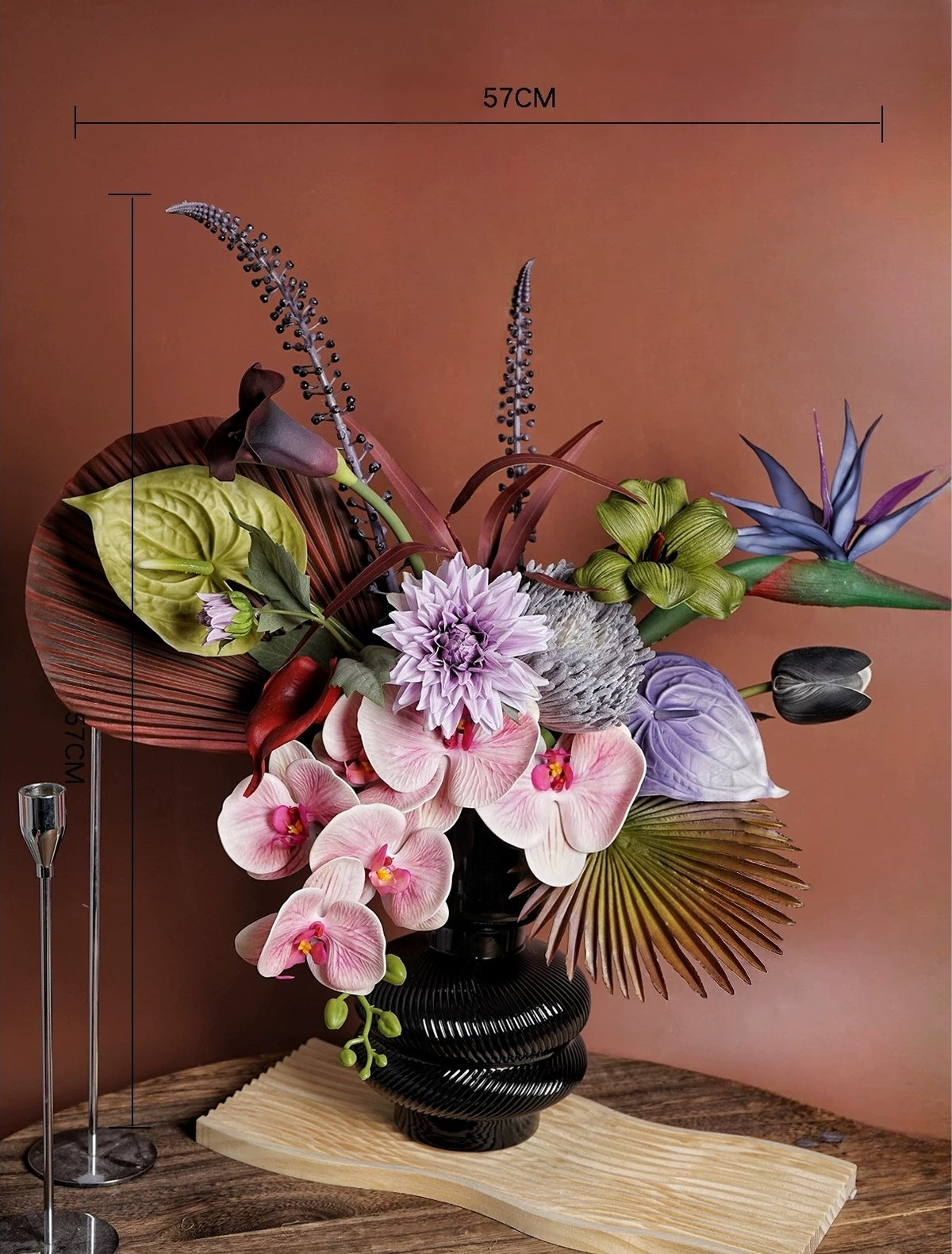 ValarFlower Moody Pink Artificial Flower Arrangement, Dark Tropical Orchid Floral Decor for Home and Event Styling VB-305