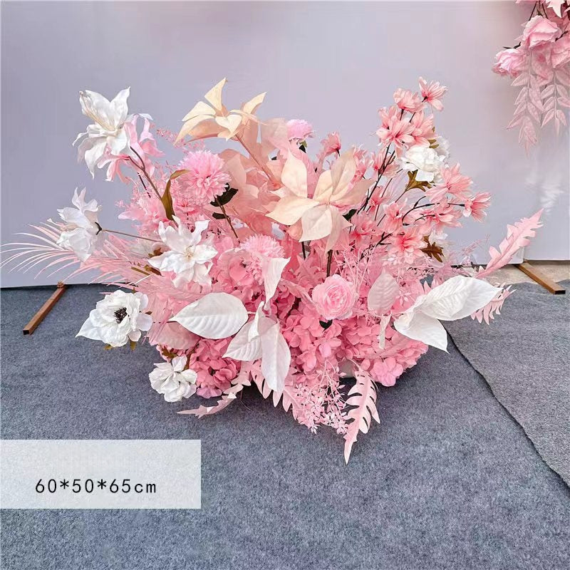 Valar Flower Pink Wedding Aisle Floral Runner — Faux Silk Flower Pathway Decor & Corner Arrangements WF-119