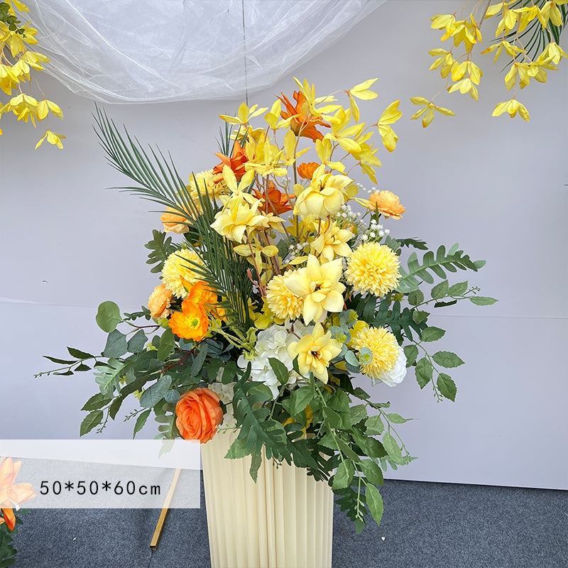 Valar Flower Large Yellow Aisle Floral Runner — Faux Eucalyptus & Silk Flower Wedding Pathway Decor WF-118