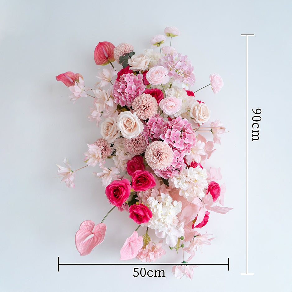 エレガントな青と白の花柄ウェディングアーチ、人工花のアレンジメント