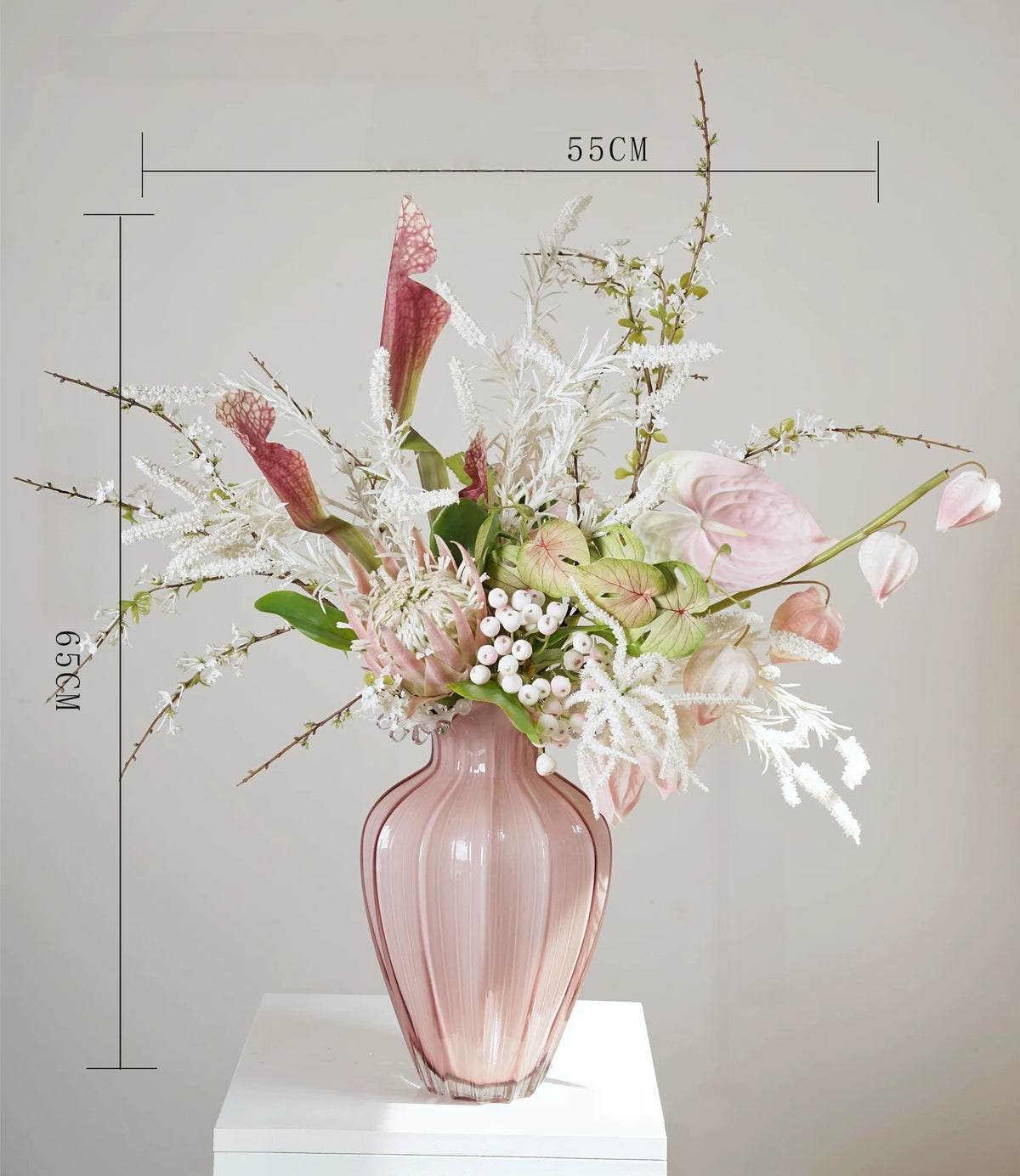 ValarFlower Soft Pink Artificial Flower Arrangement, Dreamy Anthurium Floral Decor for Wedding and Home VB-300